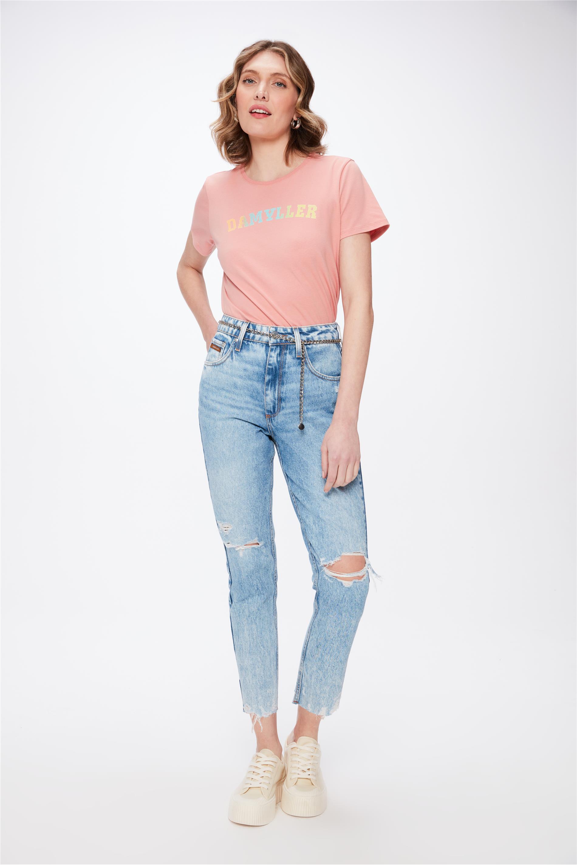 Calça Jeans Mom G5 Cropped com Rasgos