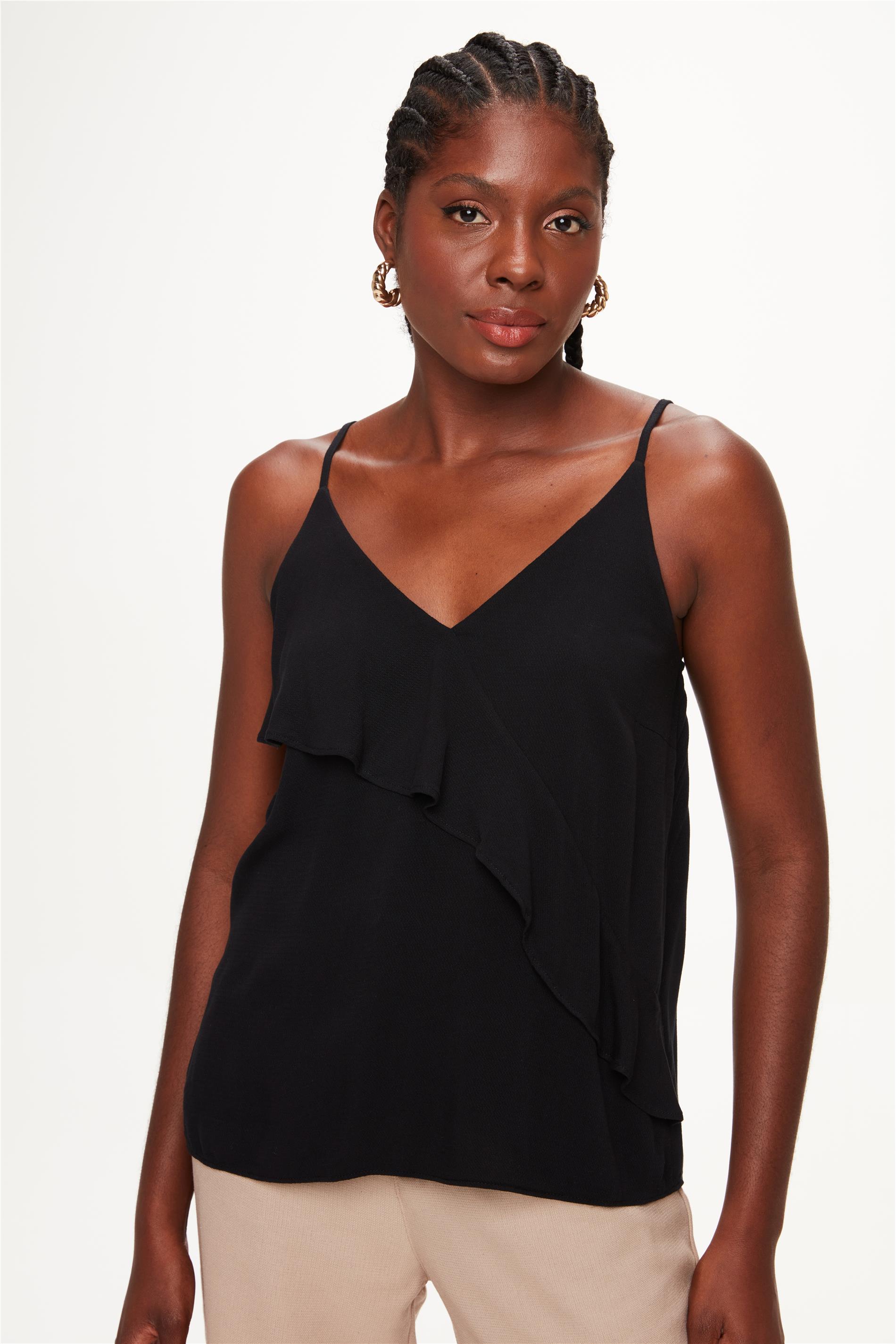 Blusa de Alças com Babado Diagonal