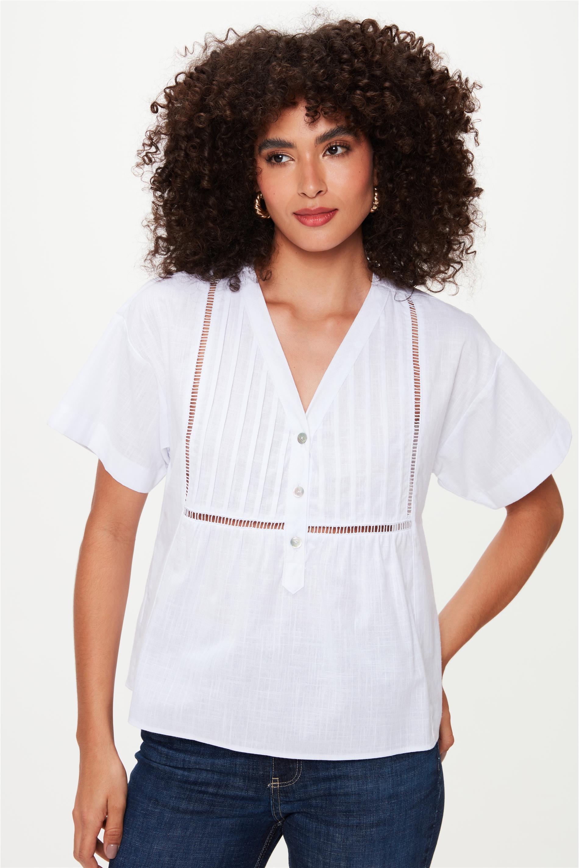 Blusa Tricoline com Franzido e Botões