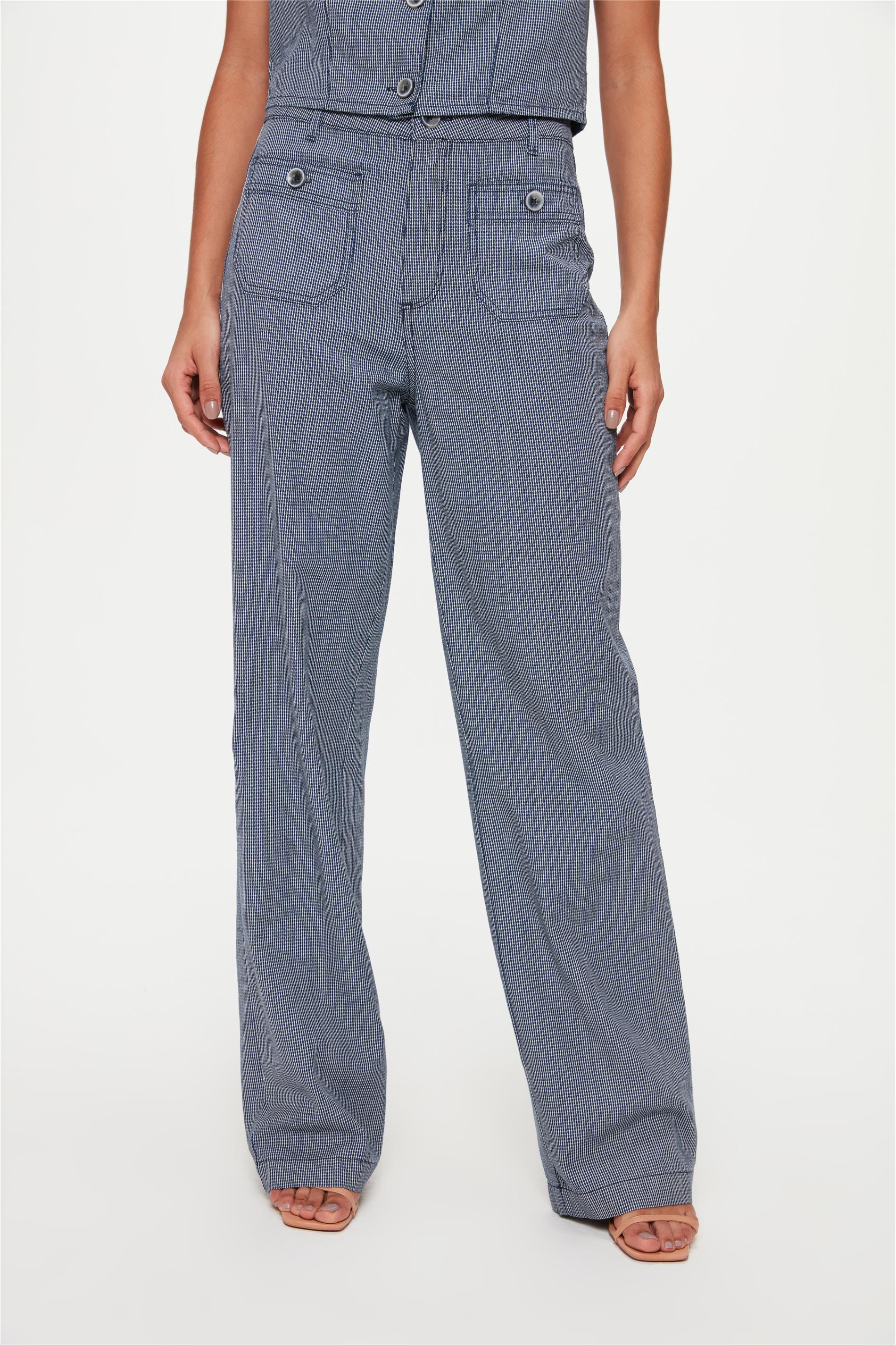 Calça Wide Leg Estampa Mini Xadrez