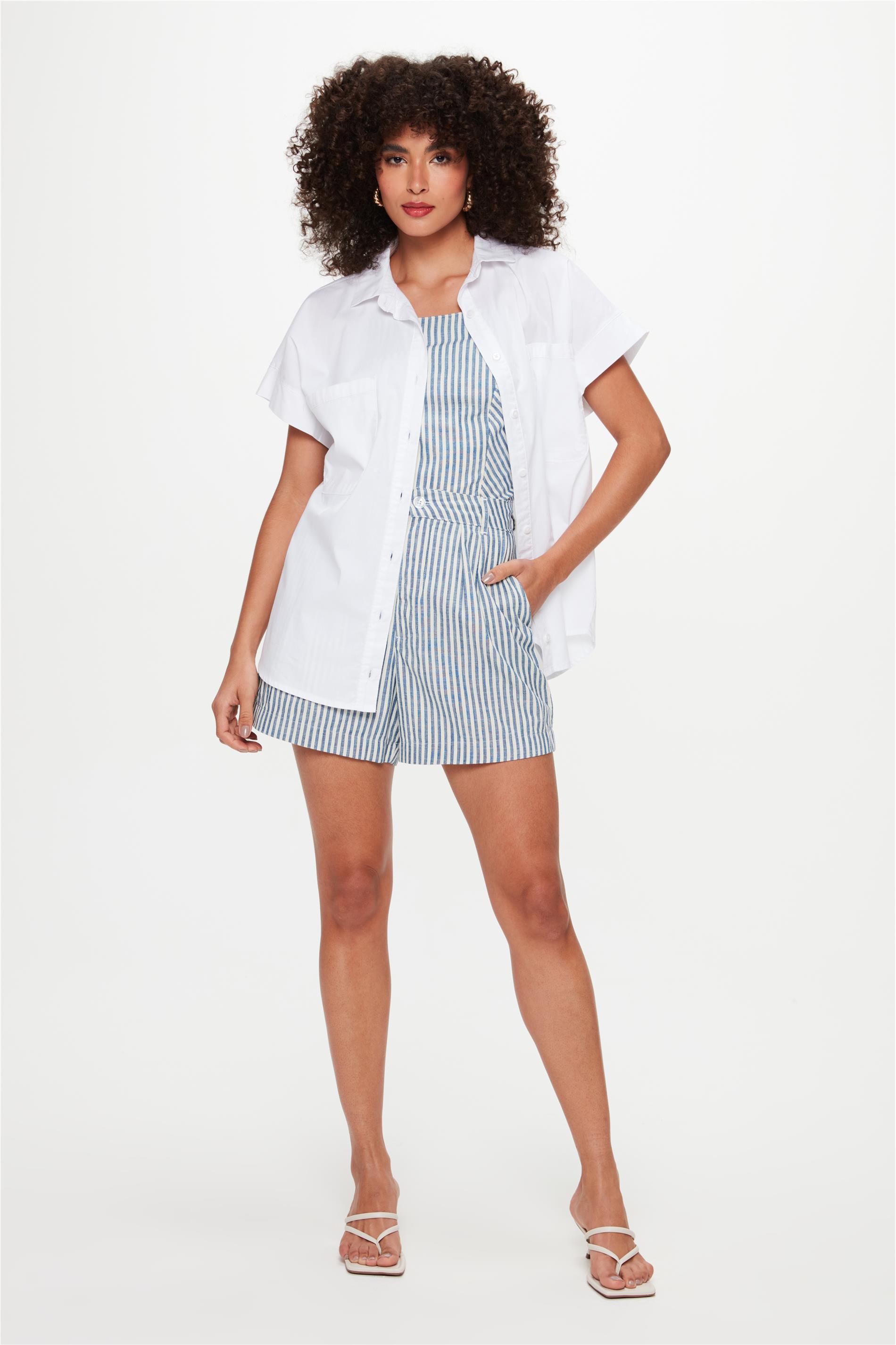 Short Solto Super Alto Listras Navy