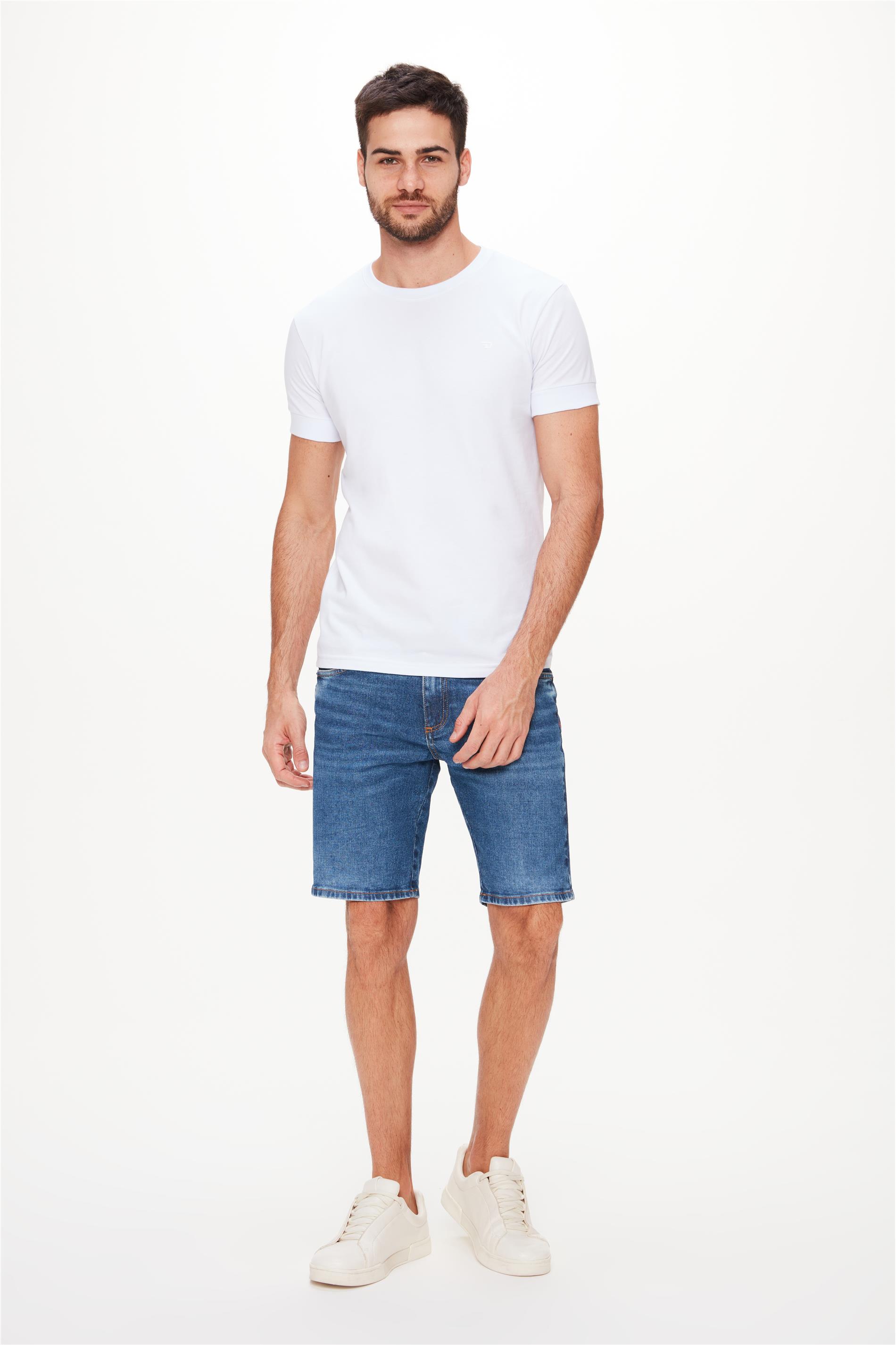 Bermuda Jeans Skinny com Marcações C25