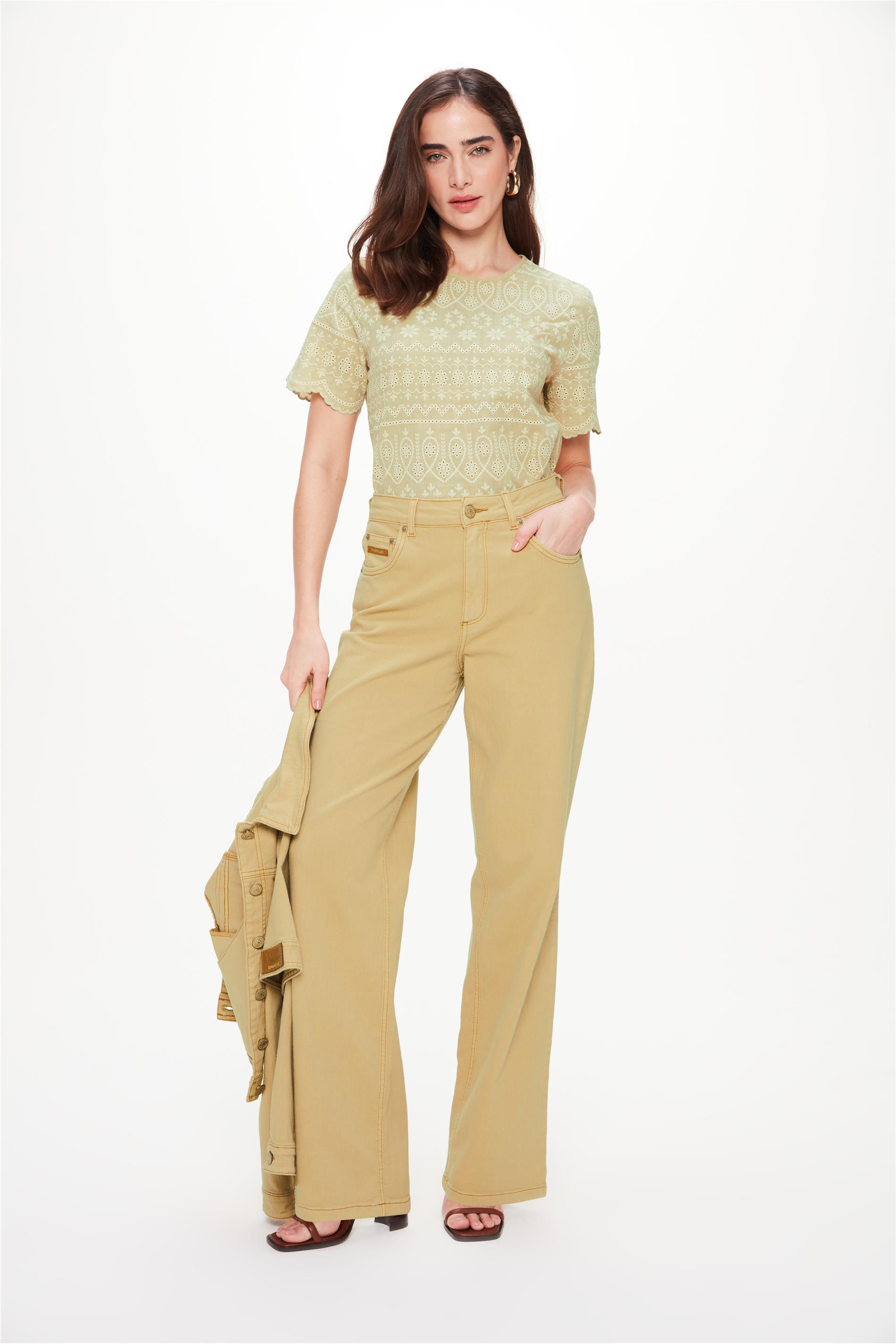 Calça de Sarja Wide Leg G5 Alta