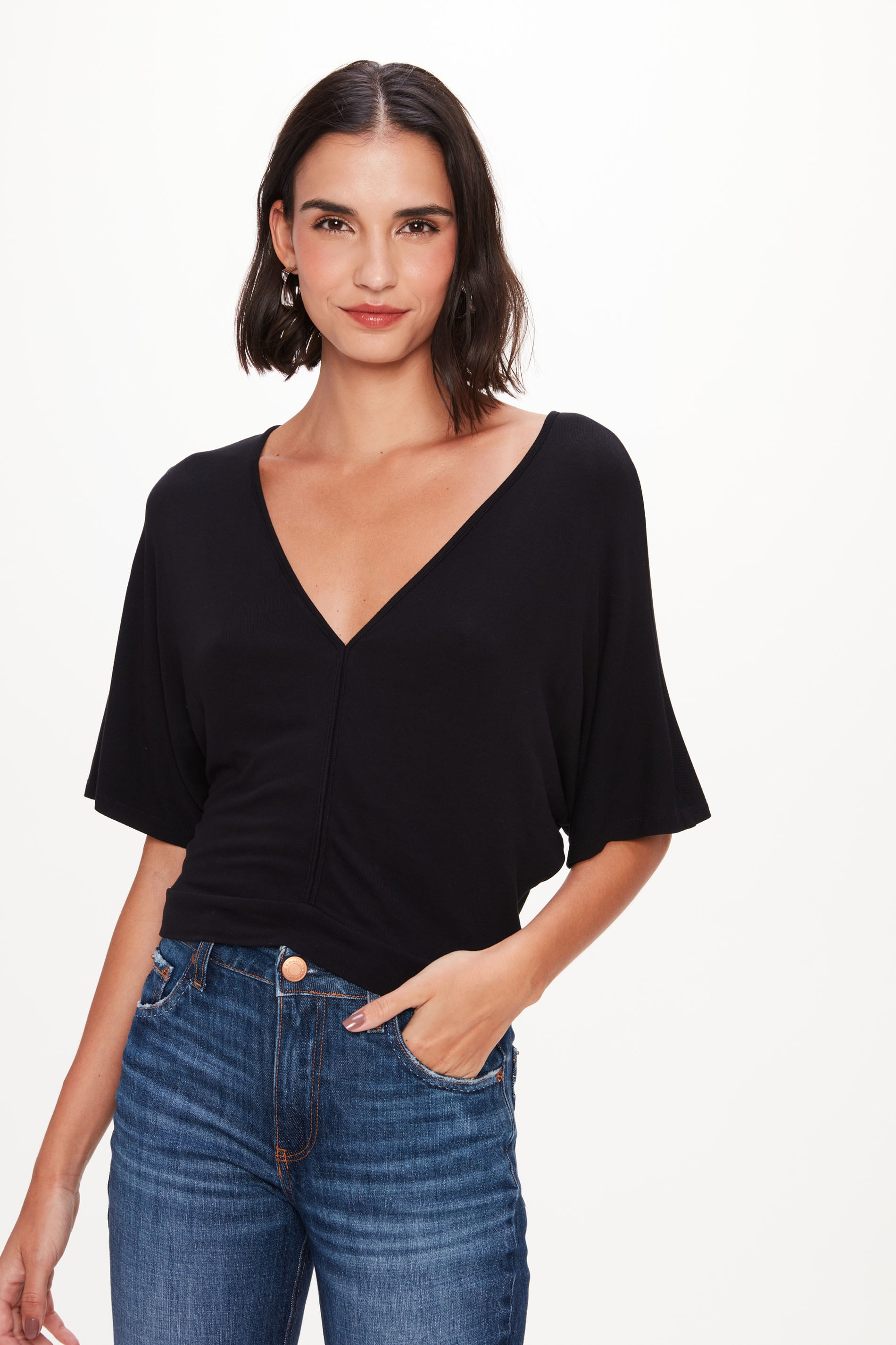 Blusa de Malha com Recorte e Decote V