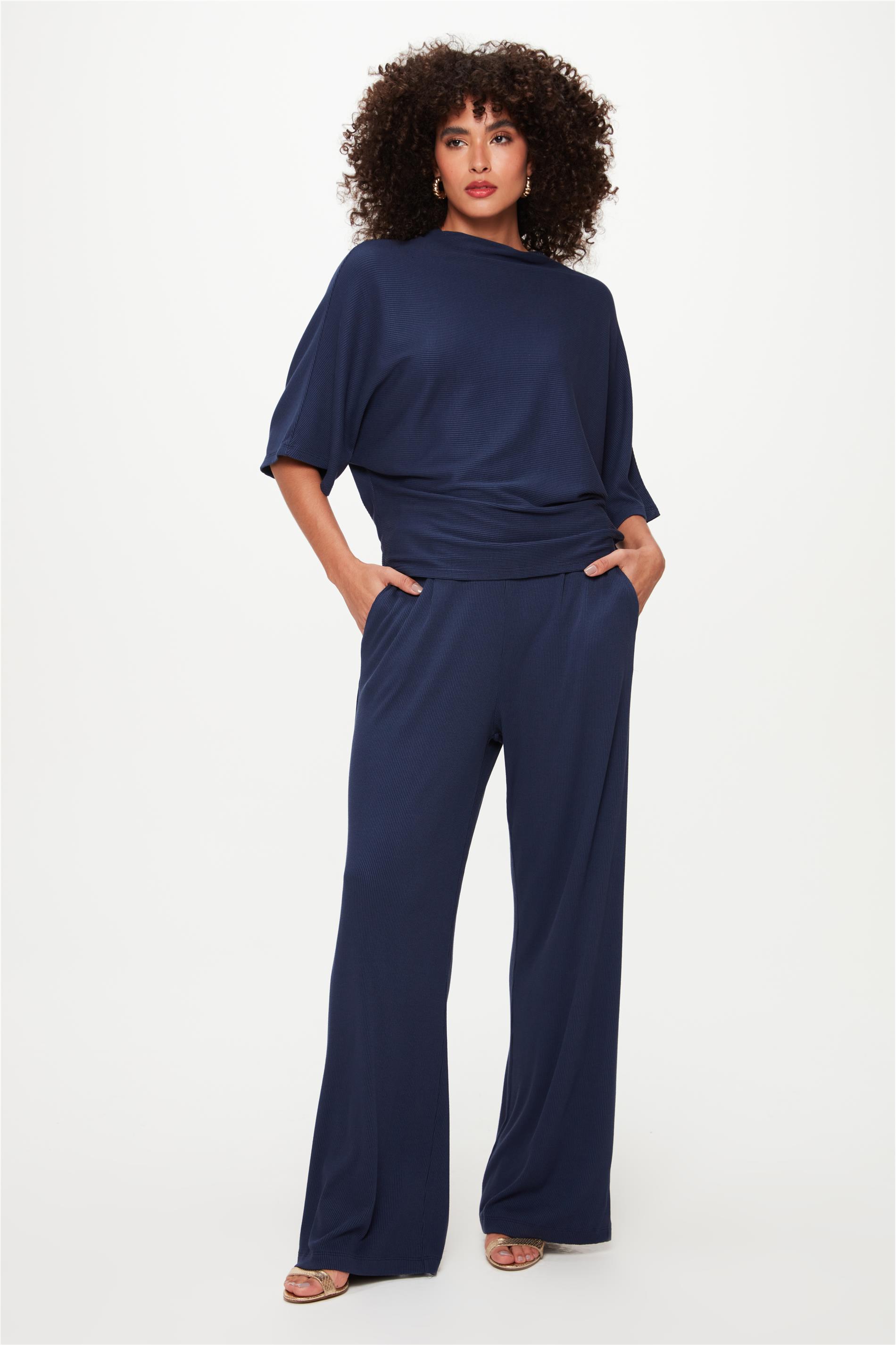 Calça Reta G5 de Malha Canelada