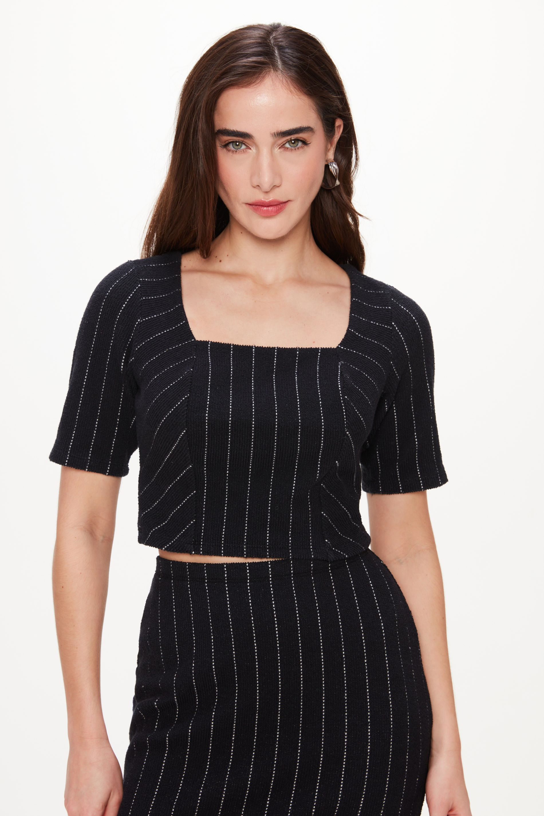 Blusa de Malha Estilo Risca de Giz