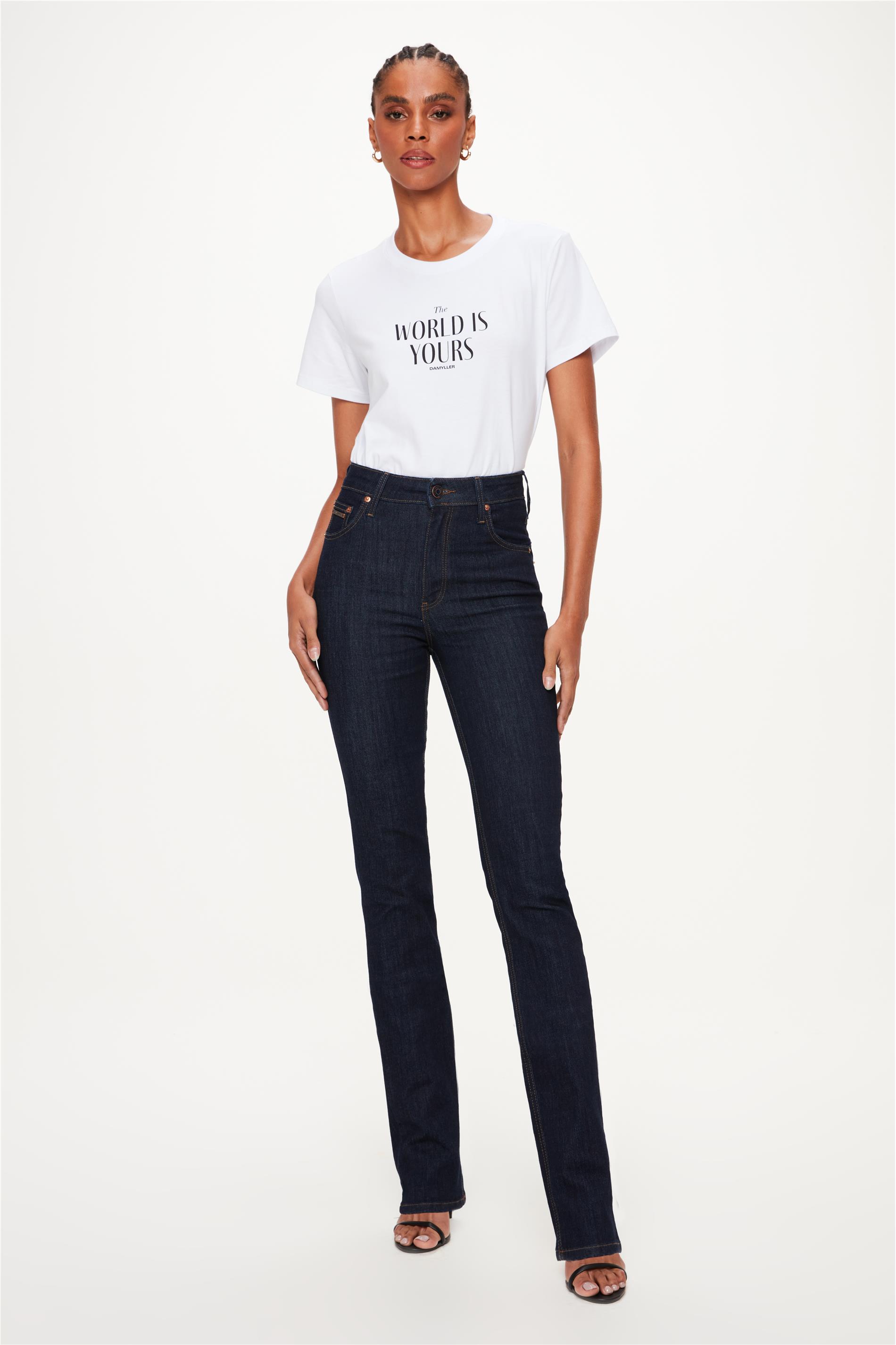 Calça Jeans Reta Escura com Elastano