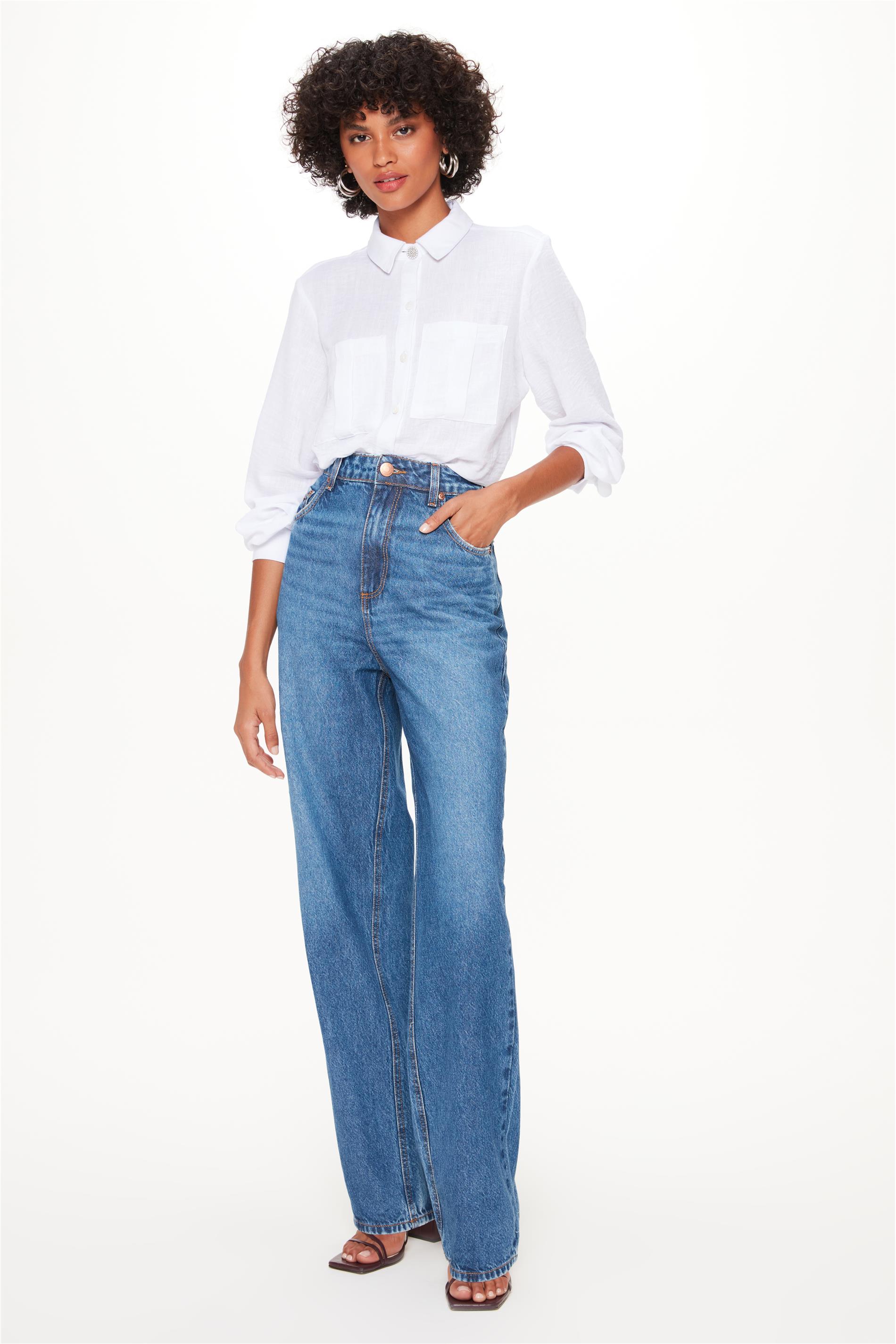 Calça Jeans Wide Leg Cintura Super Alta