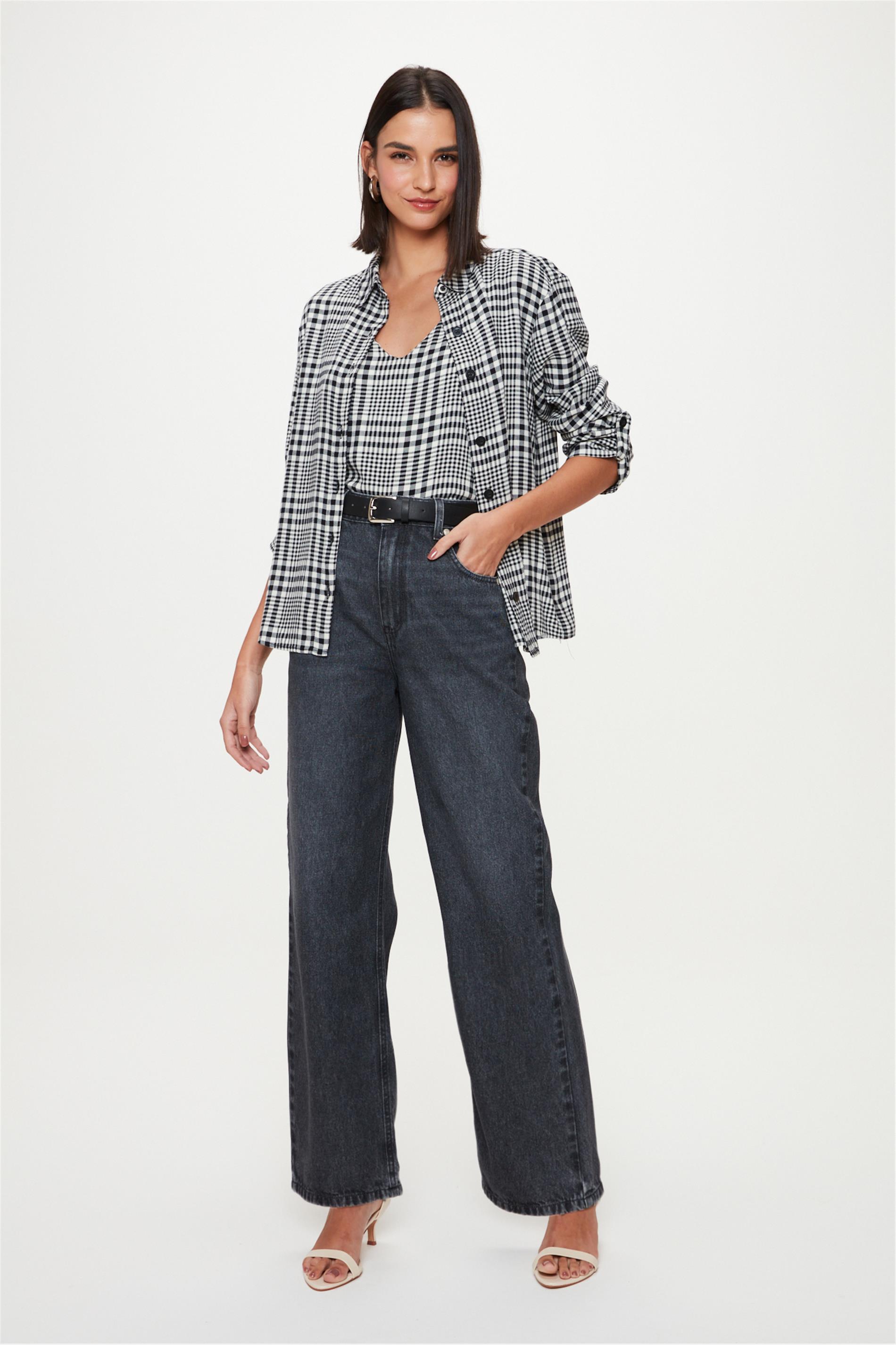 Calça Jeans Wide Leg Black Delavé G5 C1