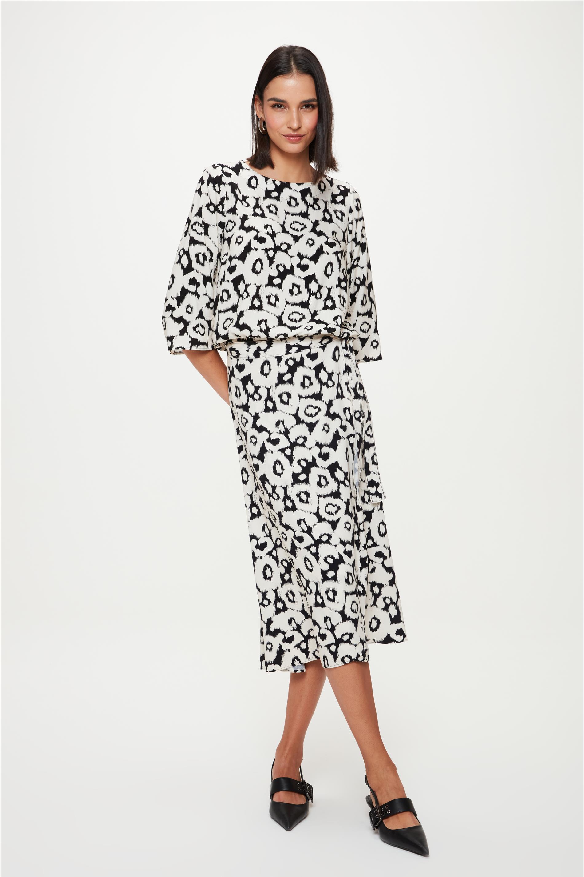 Saia Midi Animal Print Bicolor