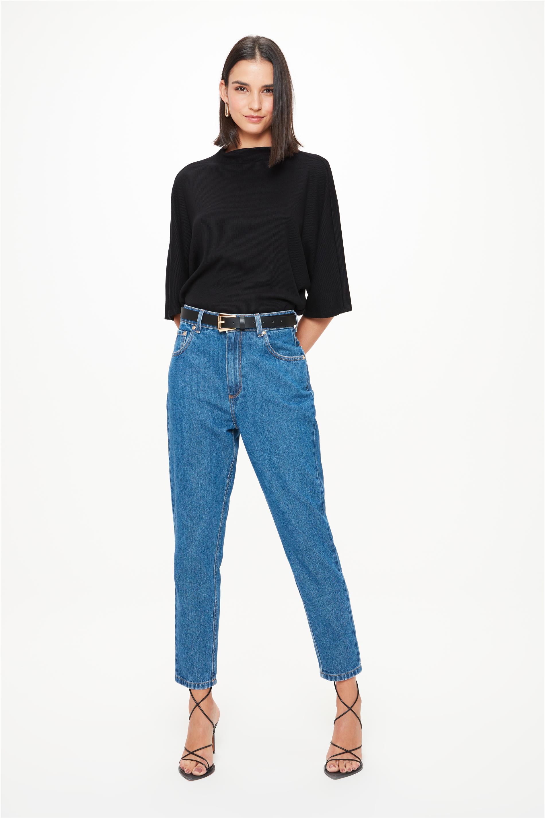 Calça Jeans Mom G5 Cropped Azul Médio
