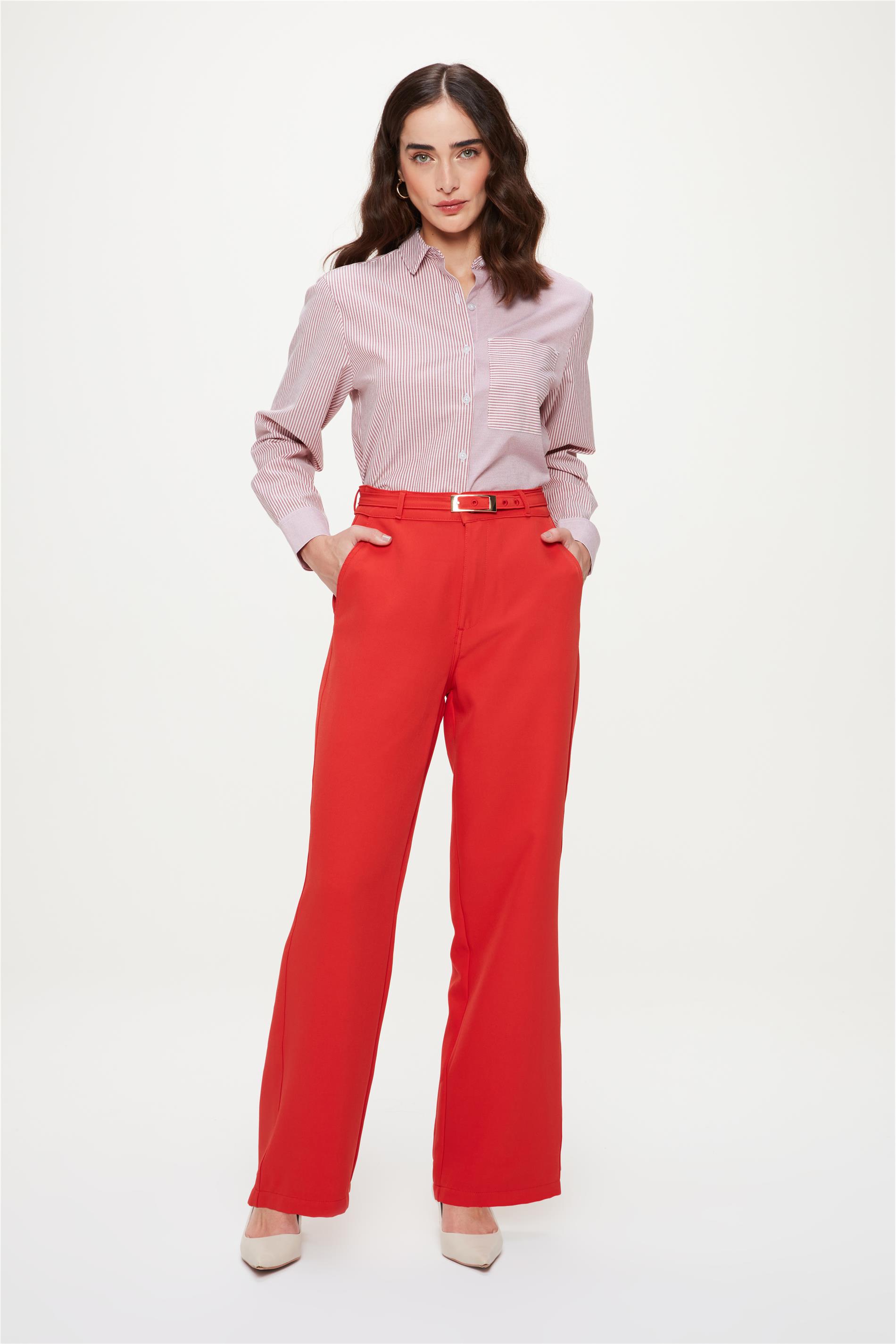 Calça Feminina Wide Leg G5 C1 com Cinto