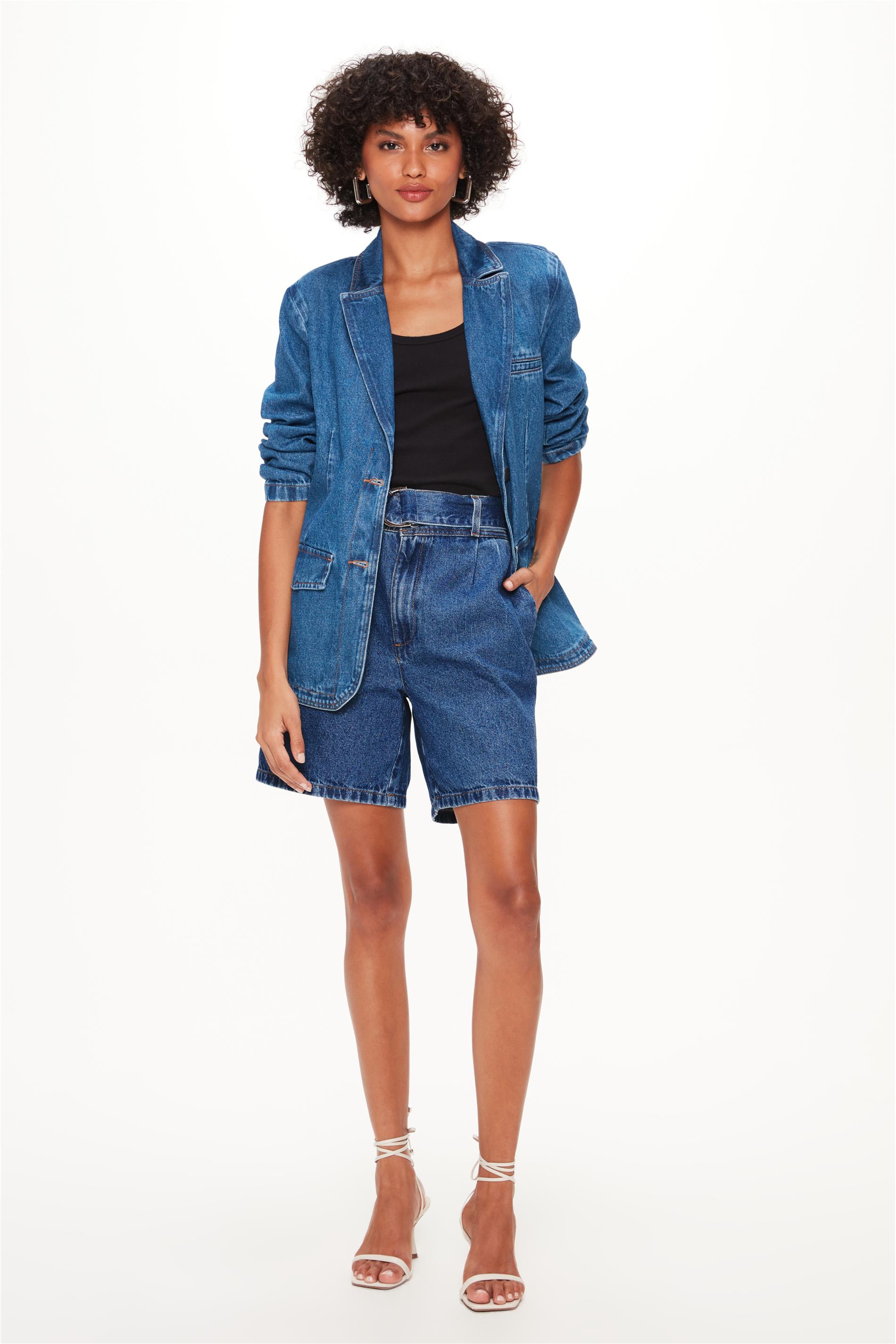 Bermuda Jeans Feminina Solta Alta C15