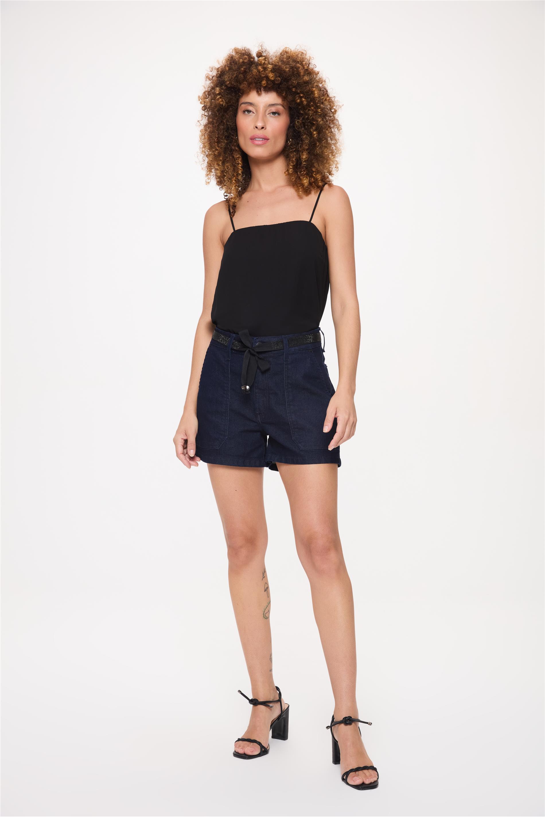 Short Jeans Mom Escuro G4 com Cinto