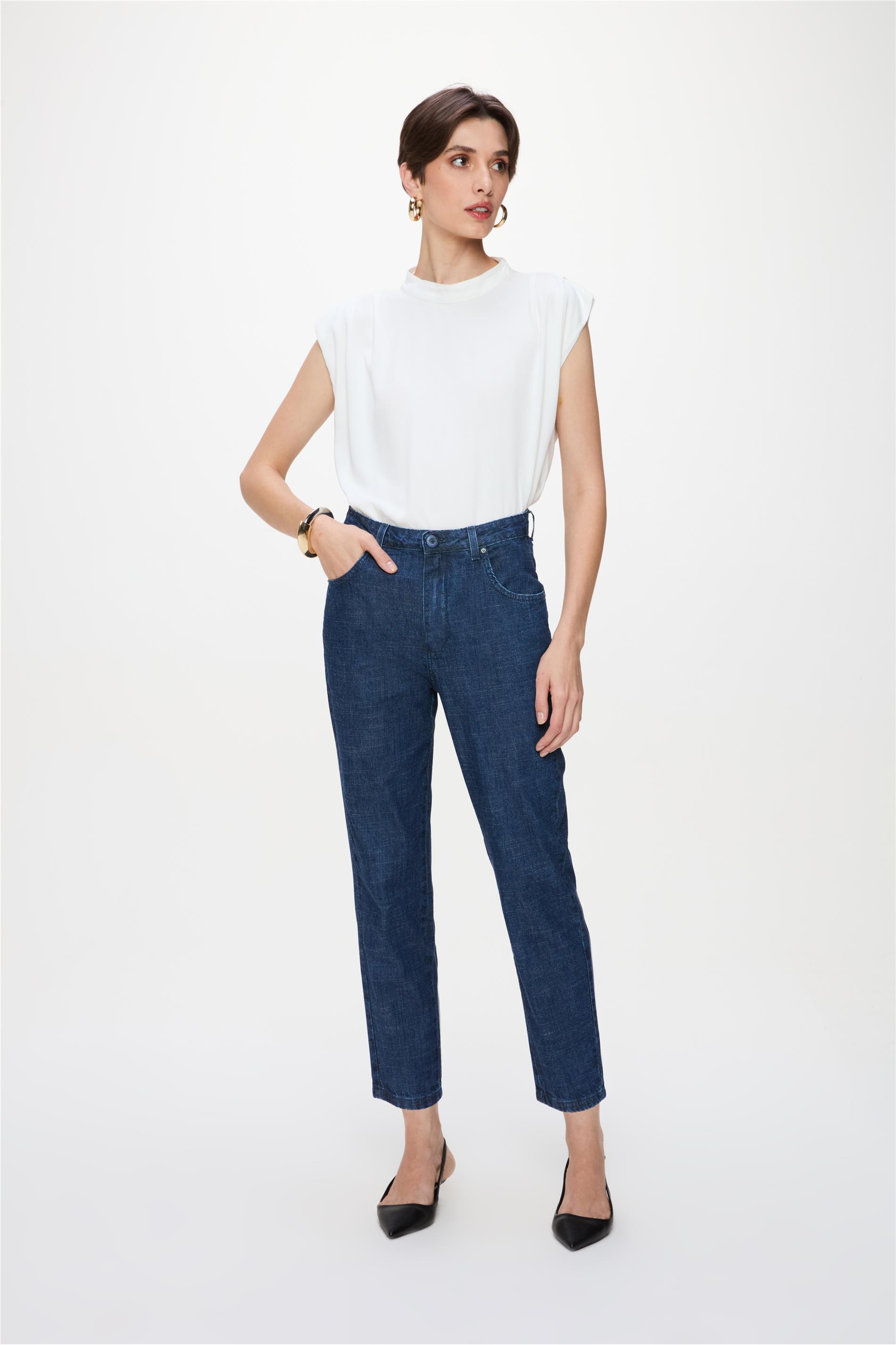 Calça Jeans Slim G4 Cropped com Linho