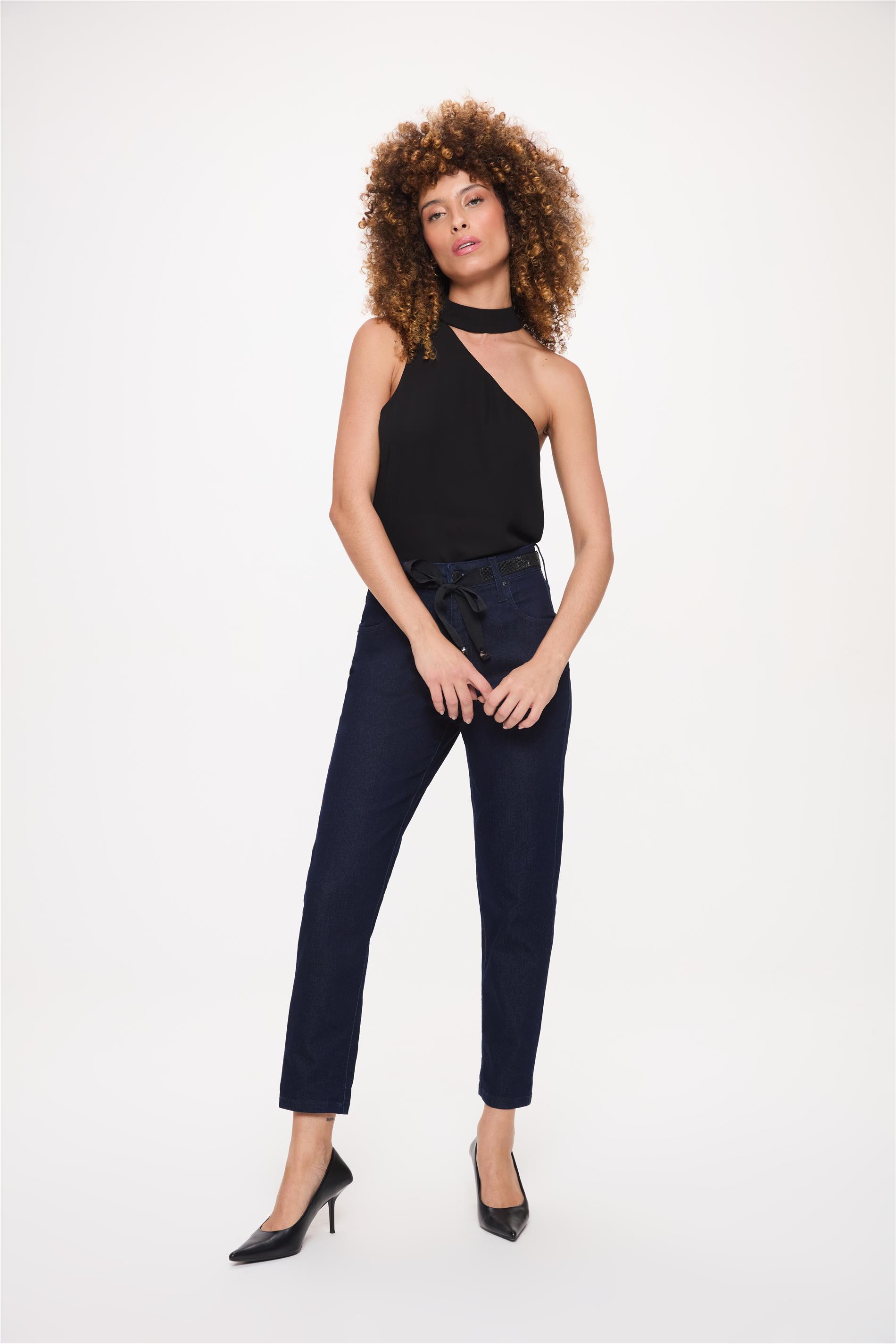 Calça Jeans Feminina Slim Escura Cropped