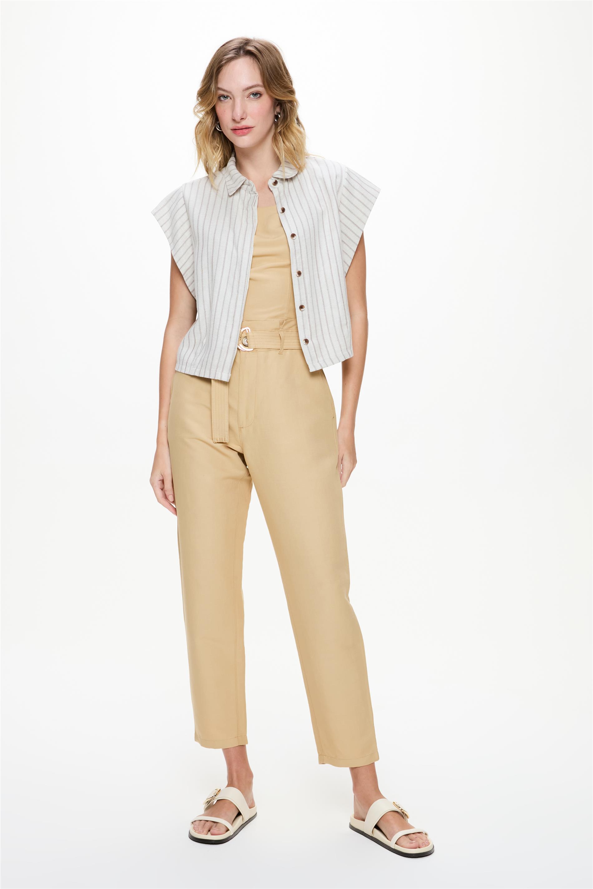 Calça Slim G4 Cropped de Viscose e Linho
