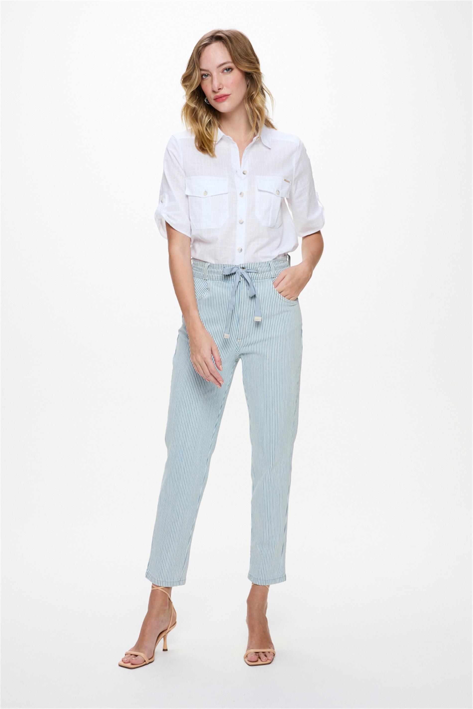 Calça Jeans Listrada Slim G5 Cropped