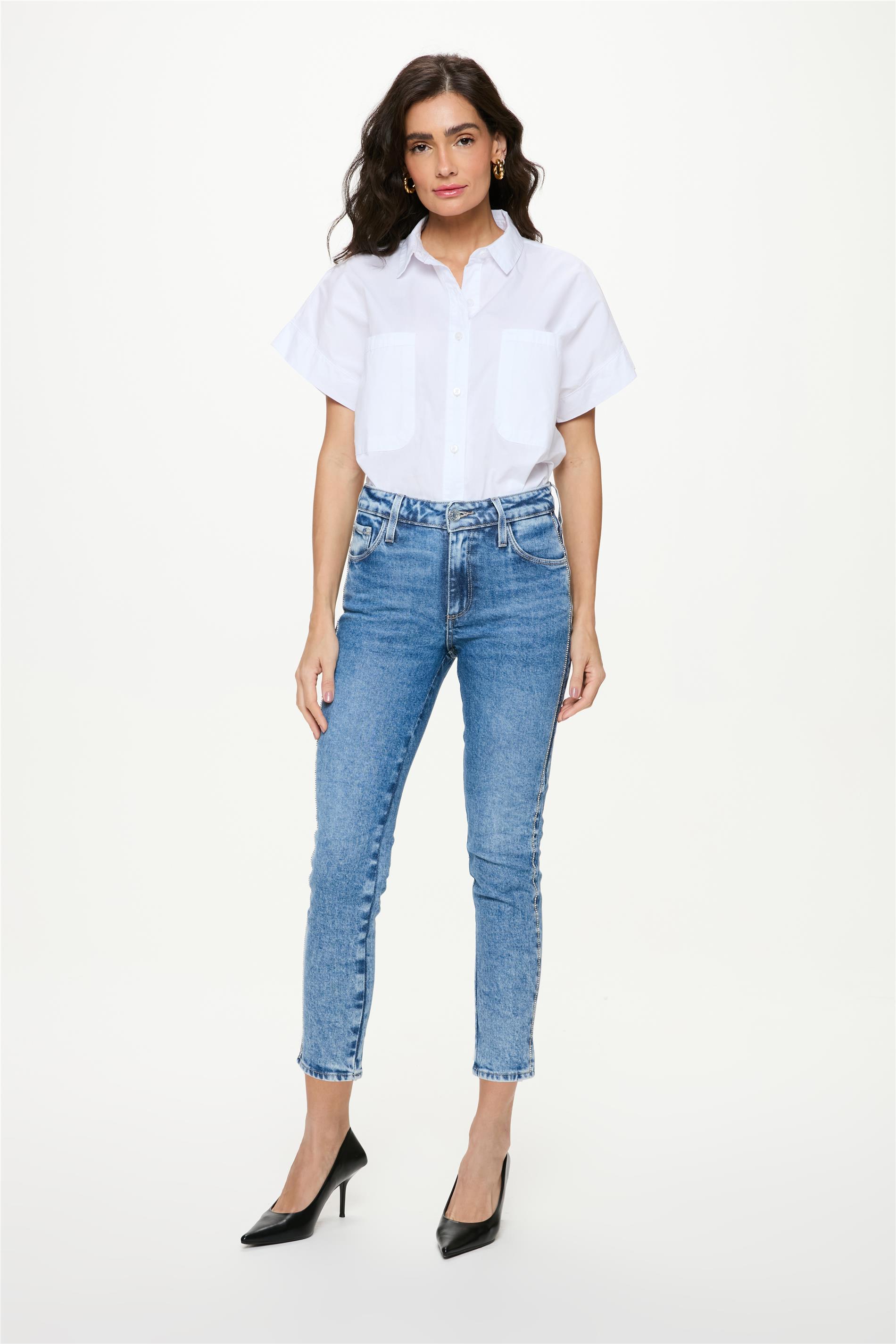 Calça Jeans Skinny G4 Cropped Brilho