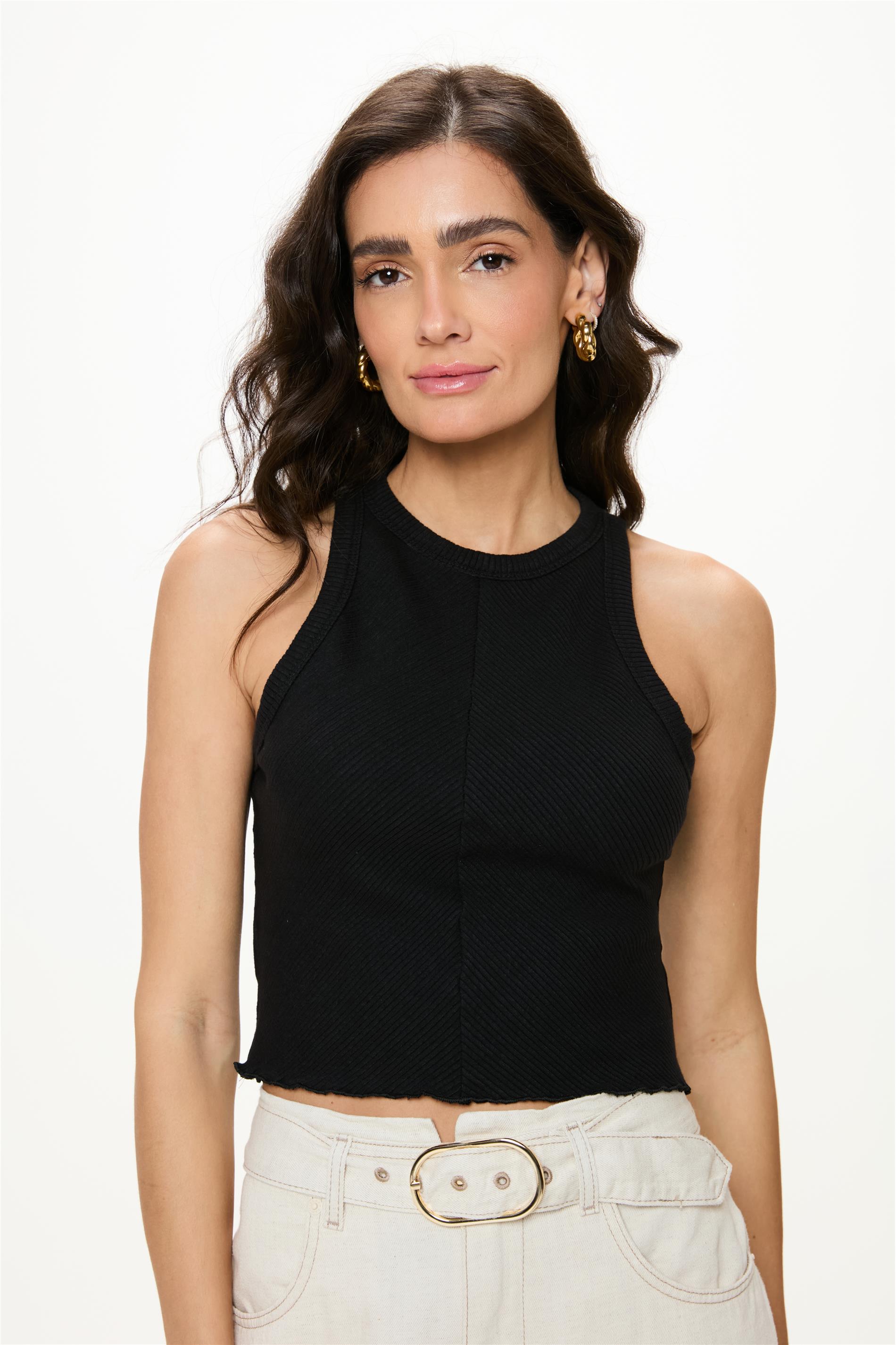 Regata Feminina Malha Canelada Cropped