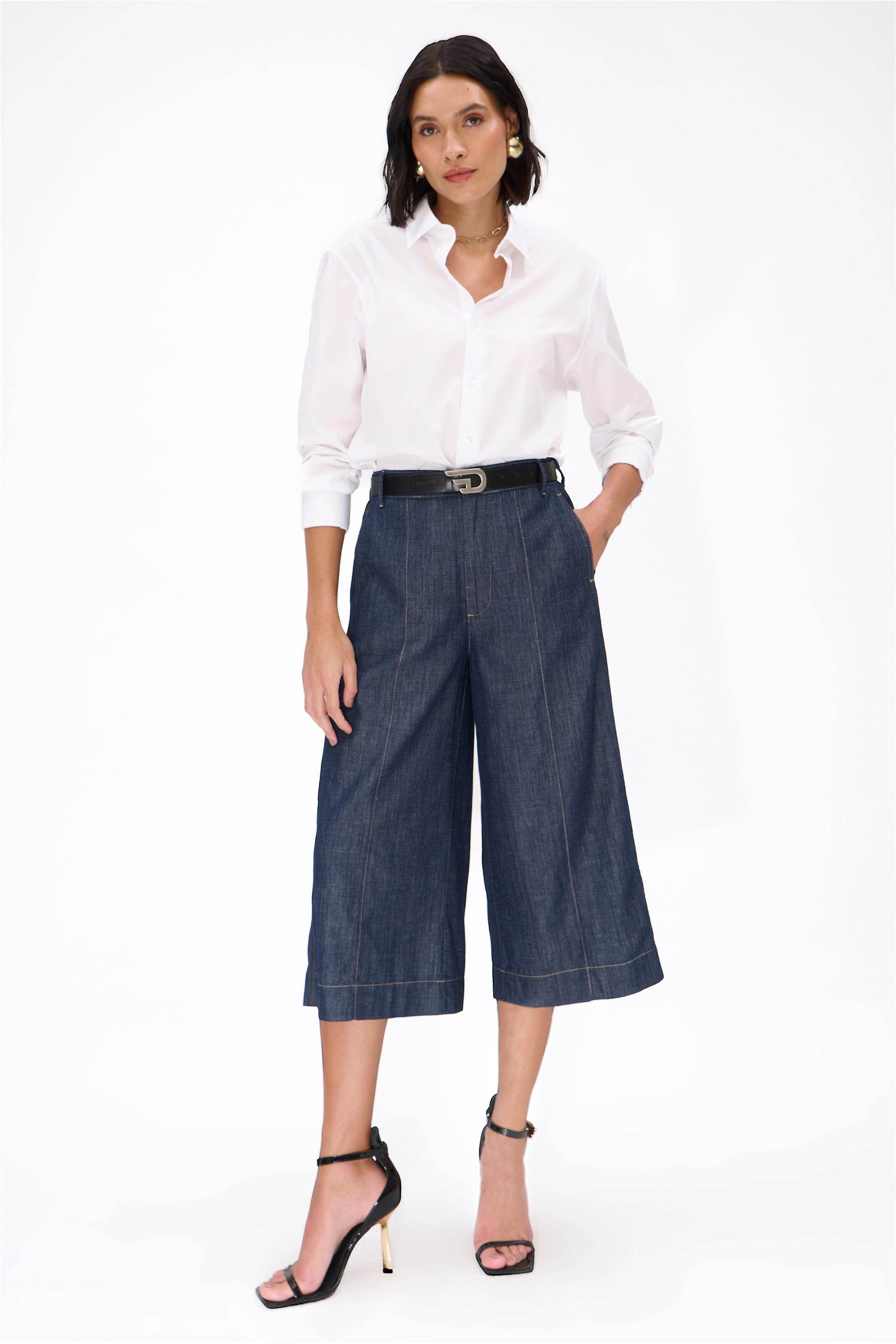 Calça Jeans Pantacourt G5 com Linho