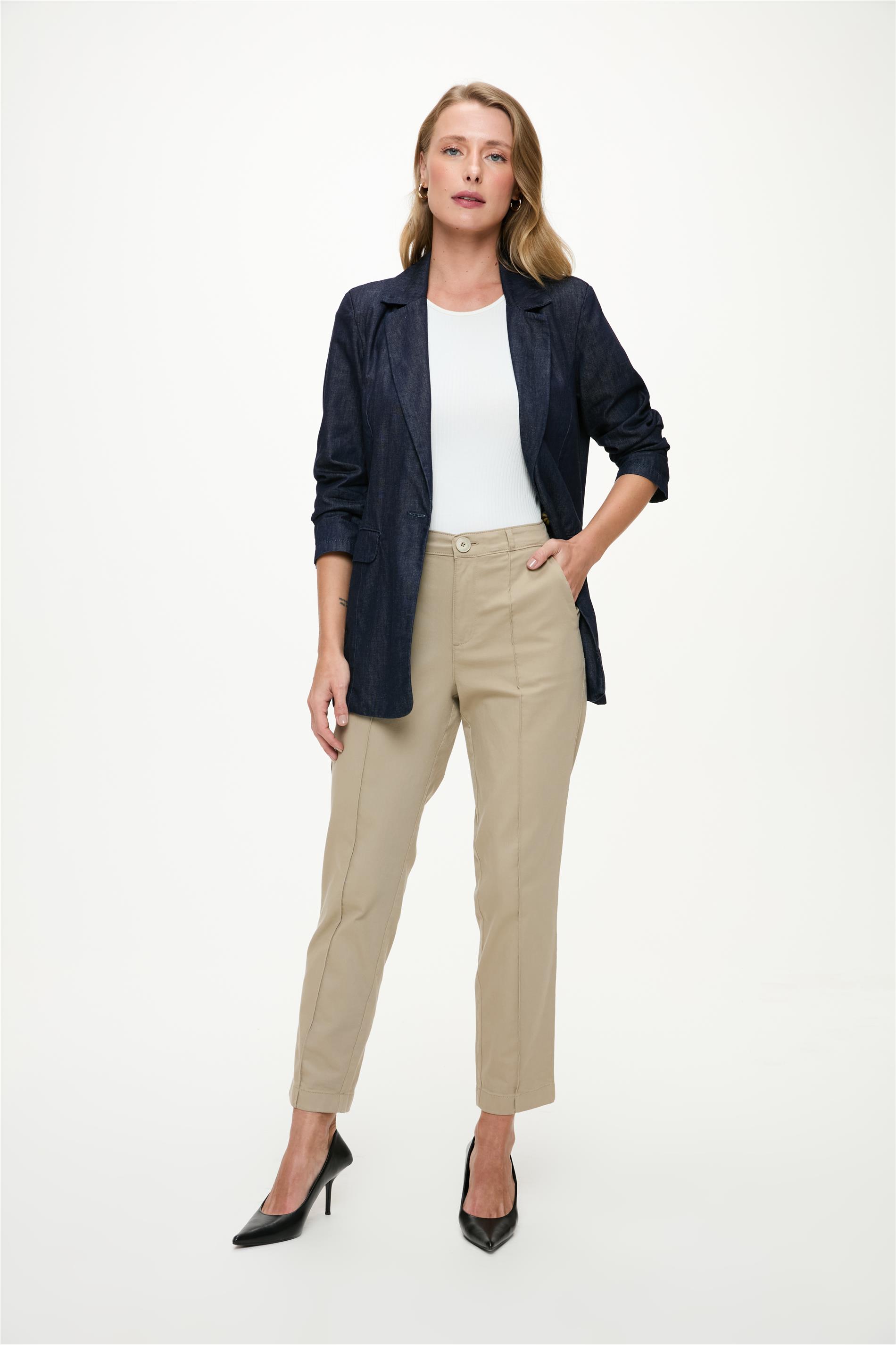 Calça Feminina Chino G4 Cropped Friso