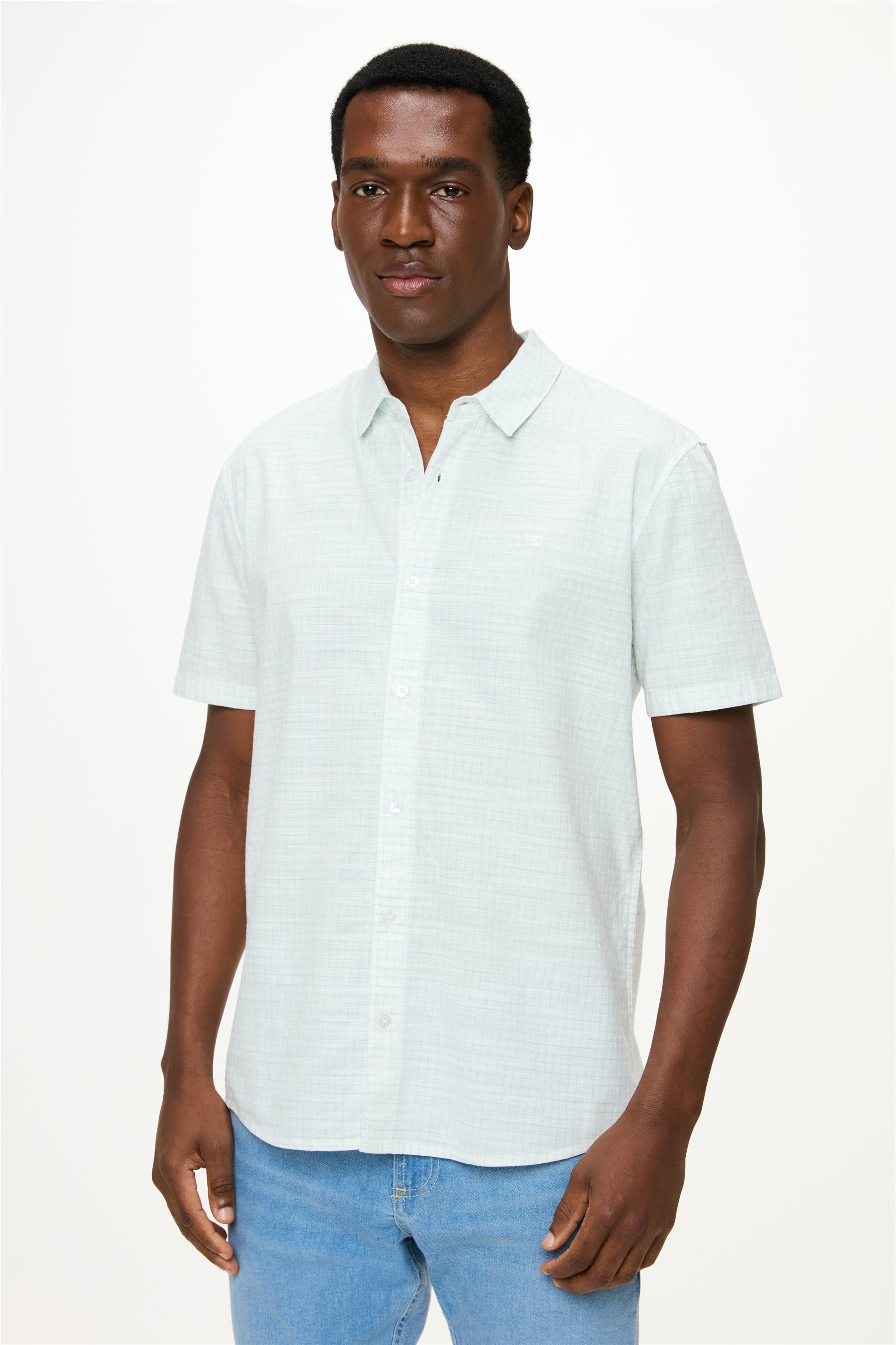 Camisa Masculina Manga Curta Grid