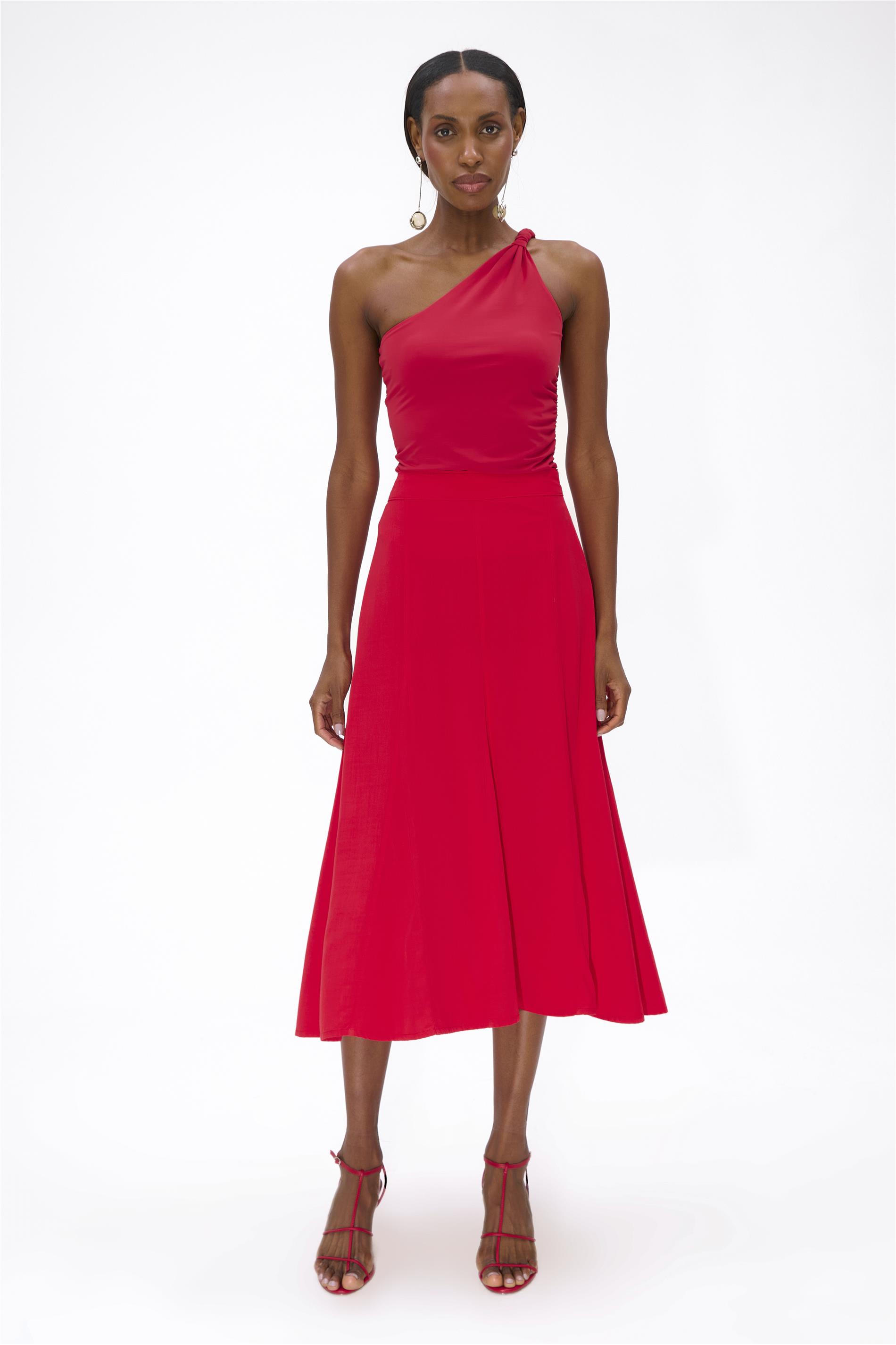 Saia Midi Viscose Zíper Lateral