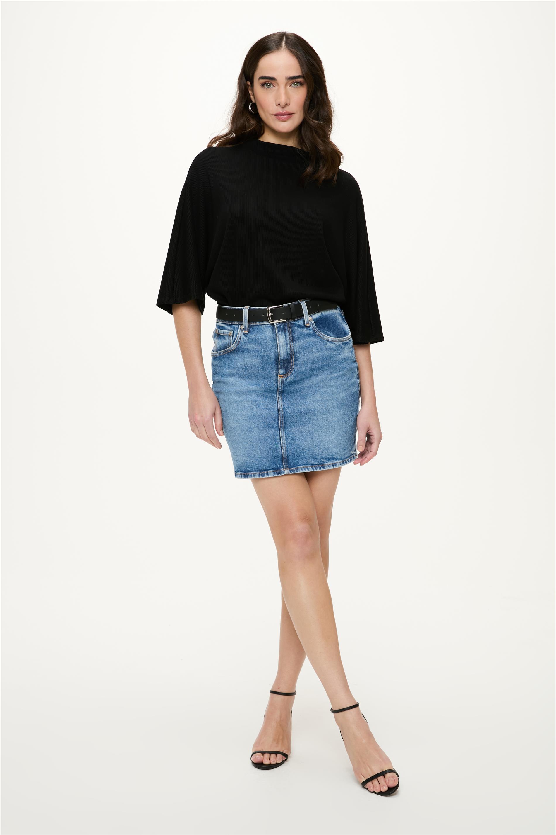 Saia Jeans Média com Elastano
