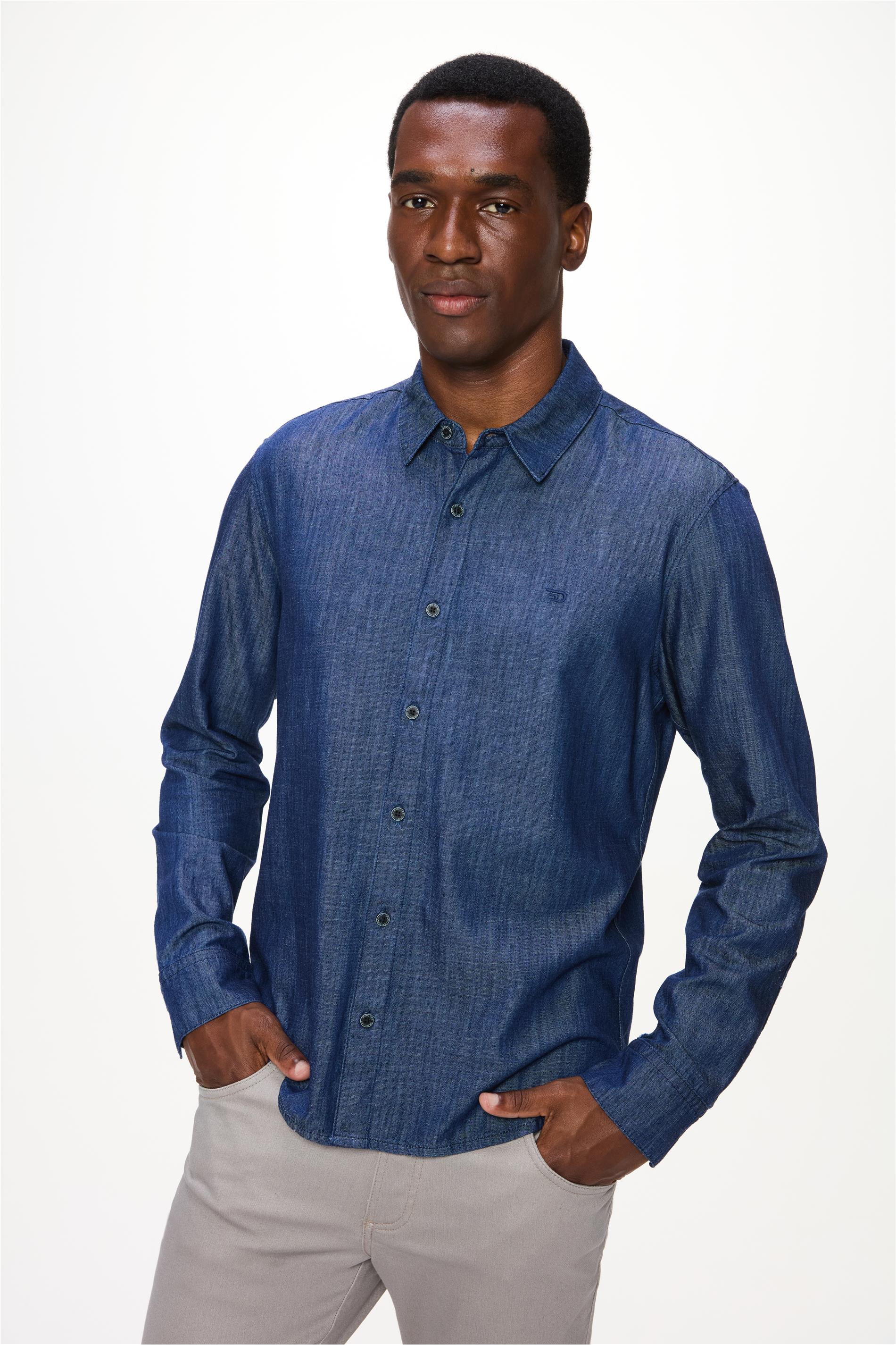 Camisa Jeans Masculina Azul Escuro