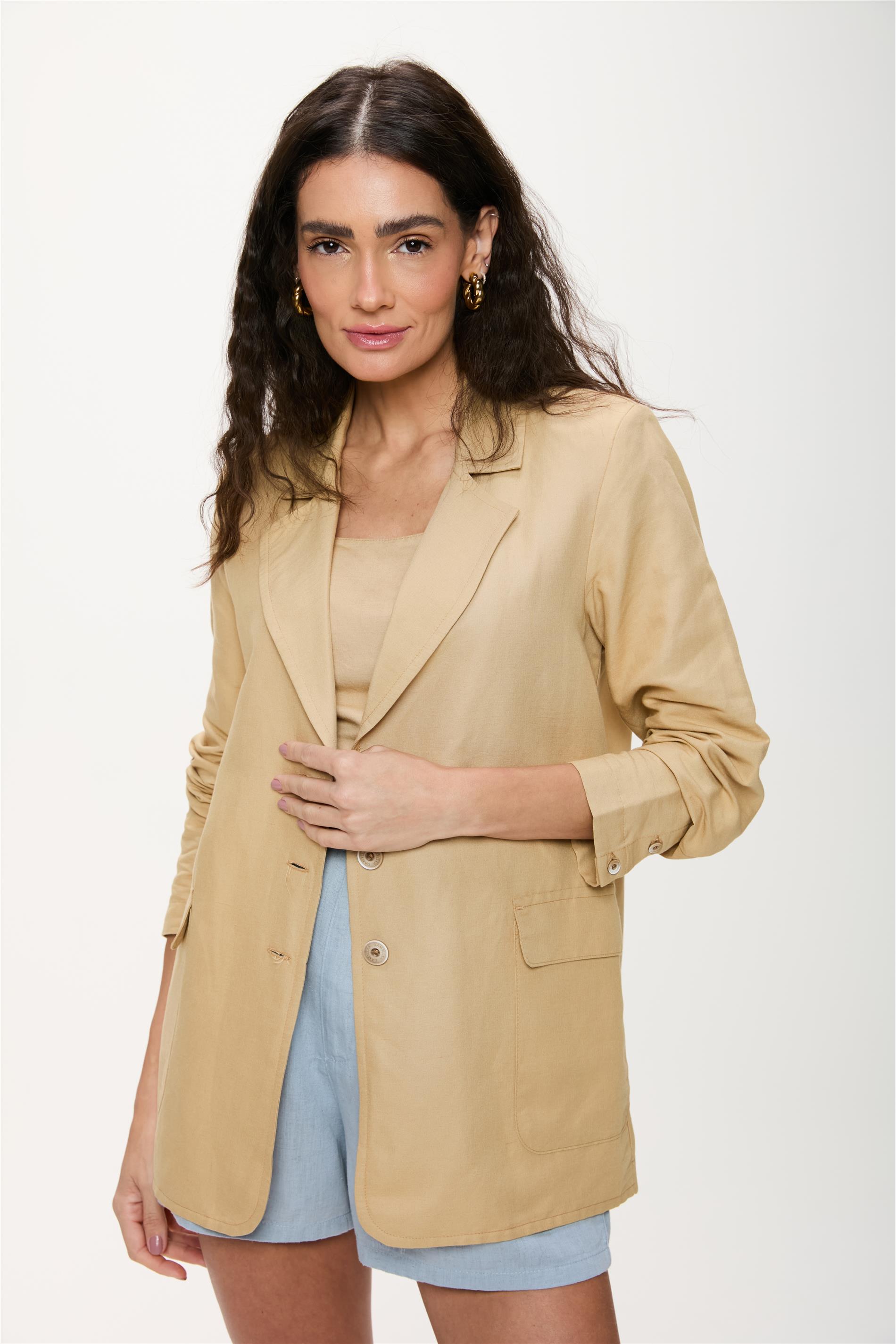 Blazer Feminino Alfaiataria com Linho
