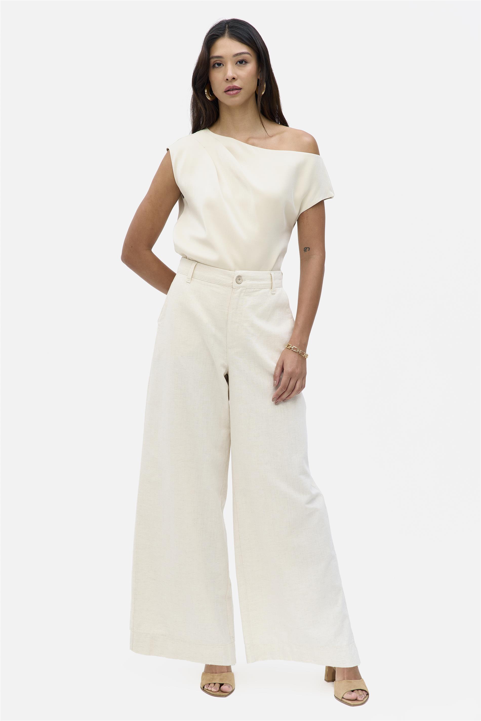 Calça Feminina Pantalona G4 C1 com Linho