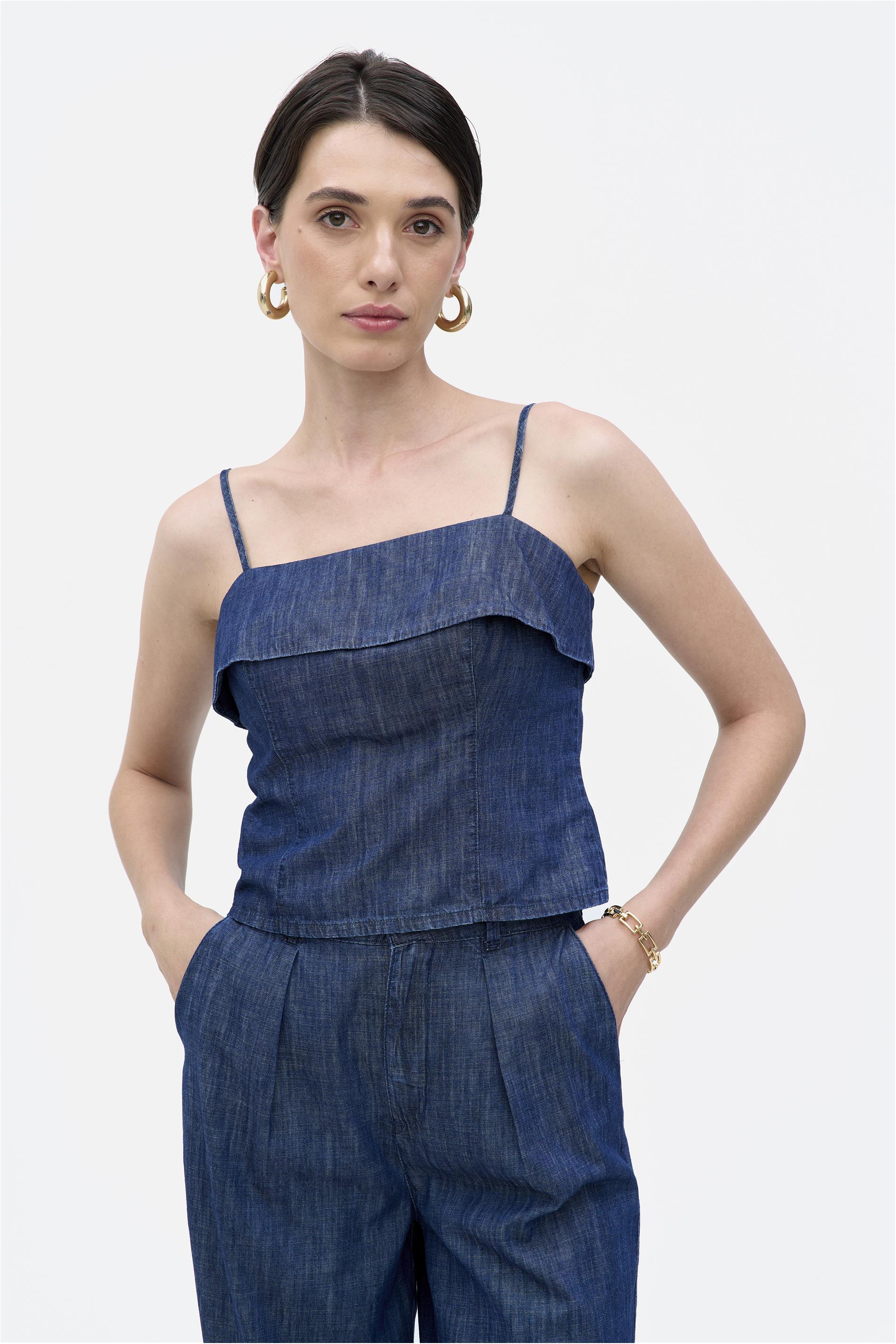 Blusa Jeans Cropped com Zíper