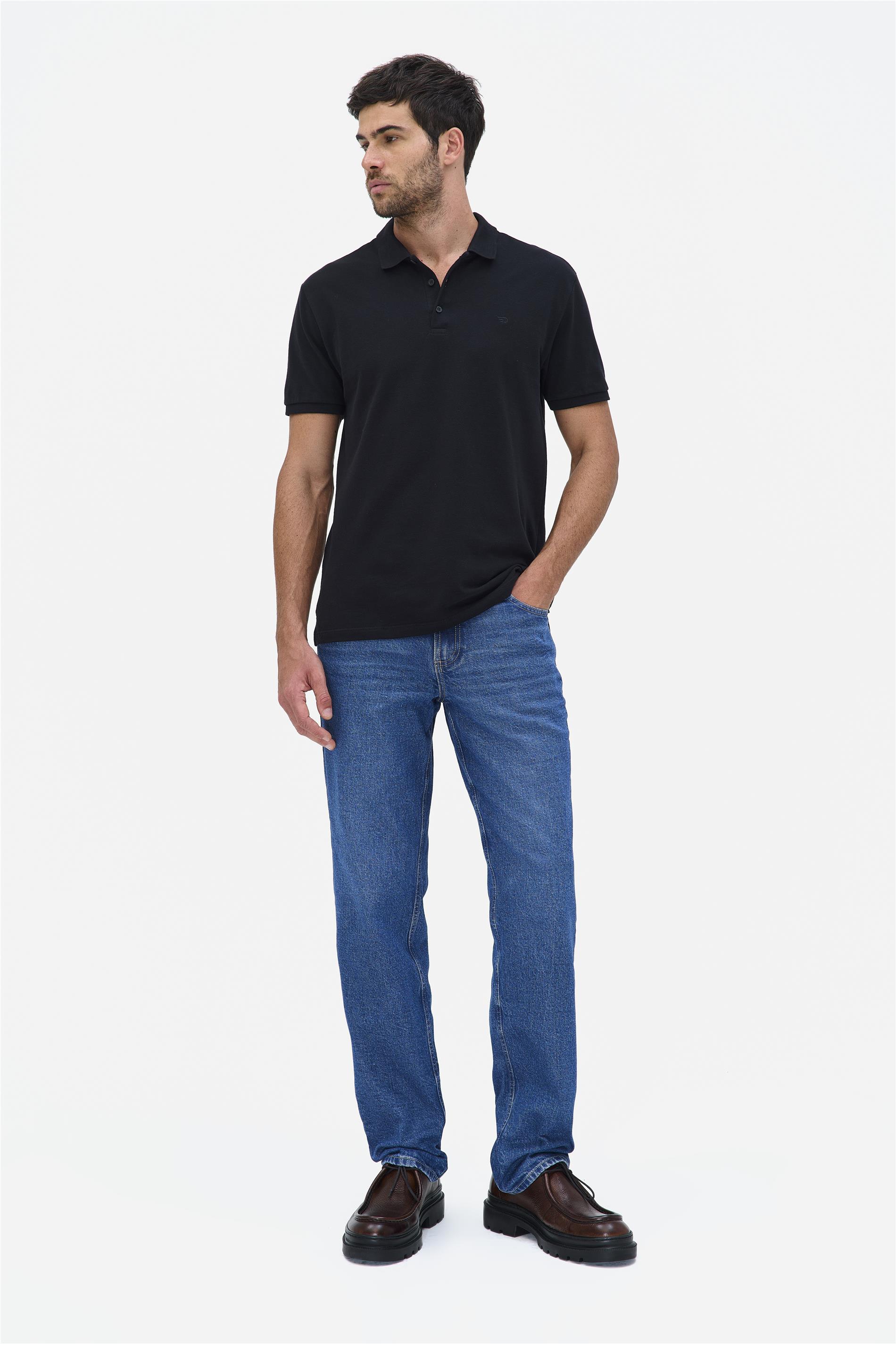 Calça Masculina Reta Azul Médio Clássico