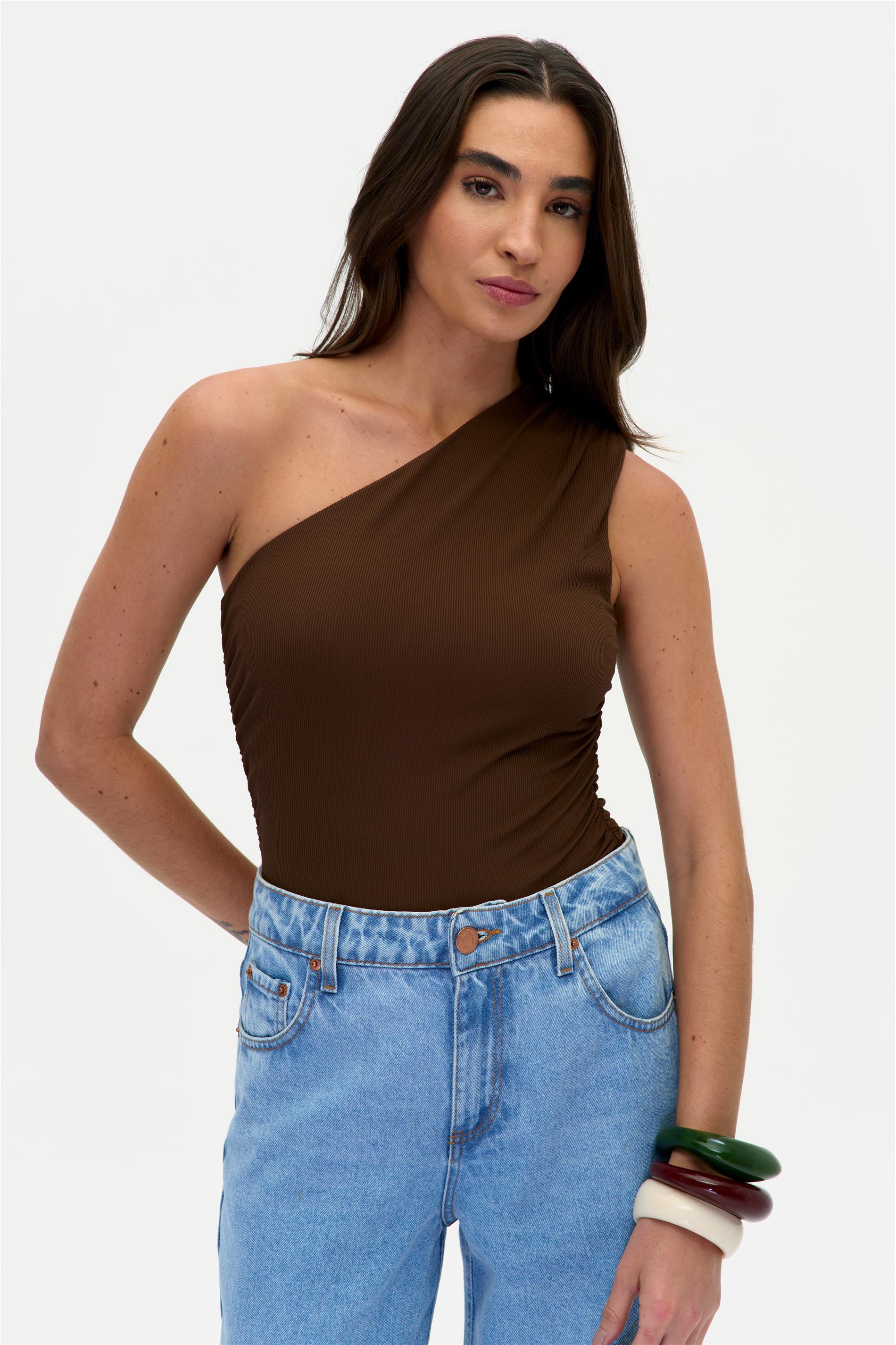 Blusa Ombro Único Franzida Justa