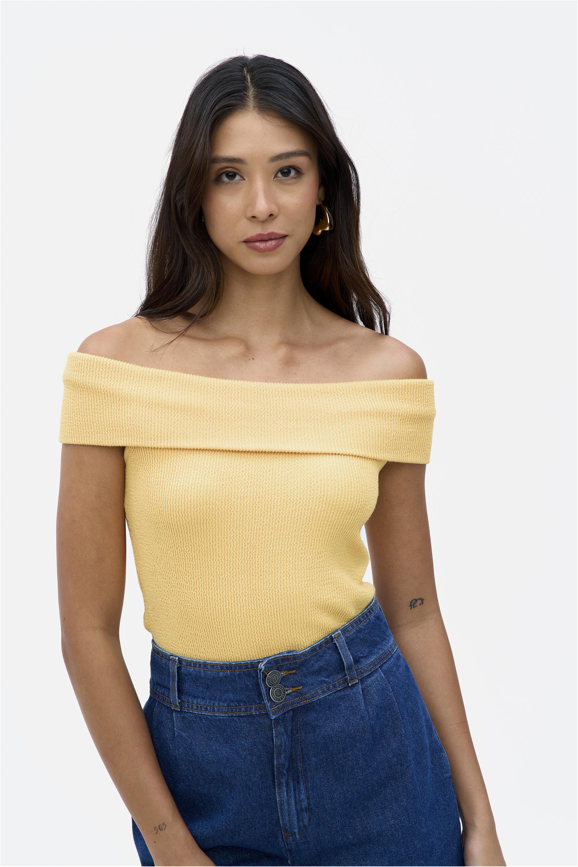 Blusa Malha Texturizada Canoa