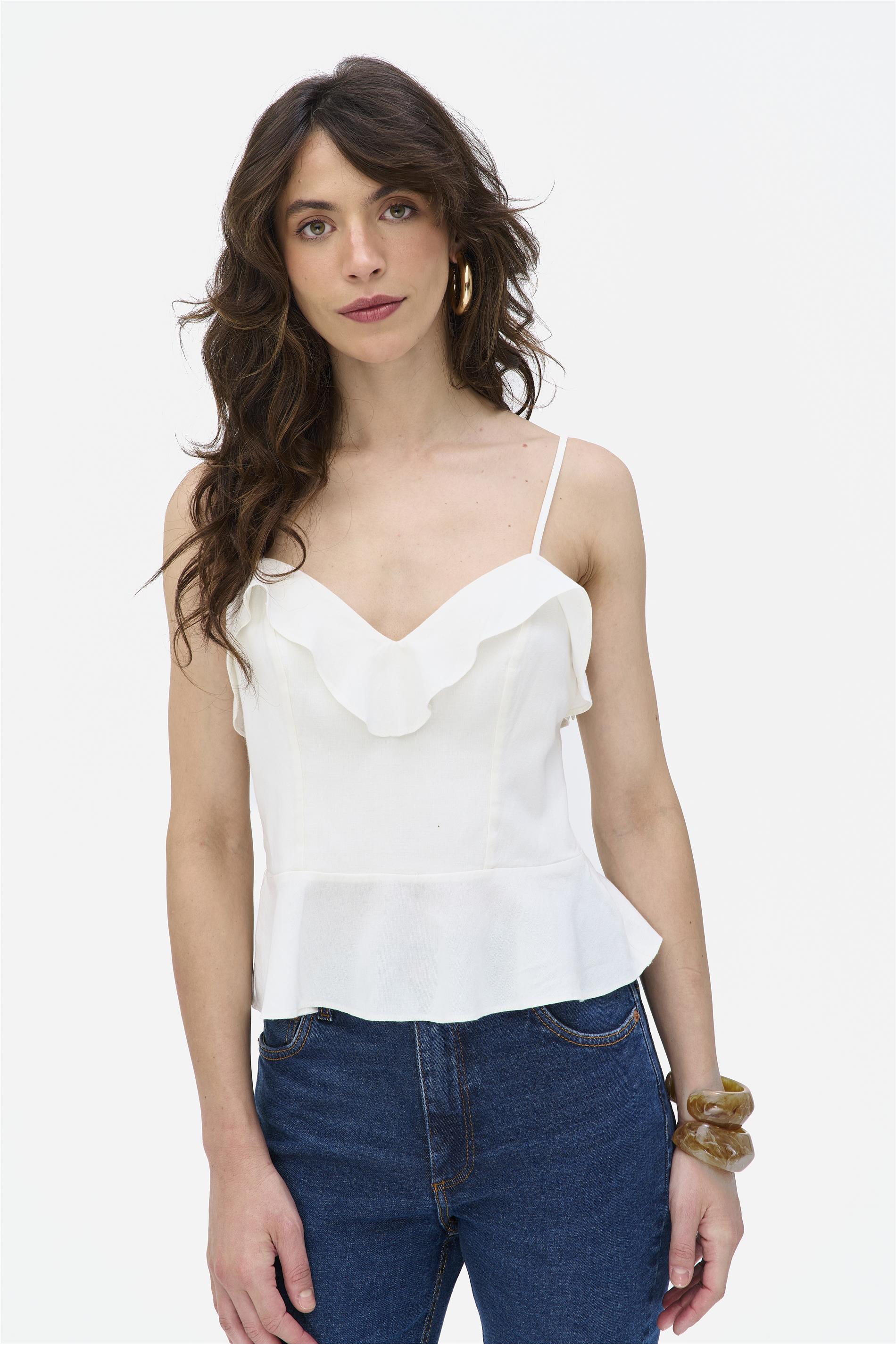 Blusa Alças com Babado no Decote