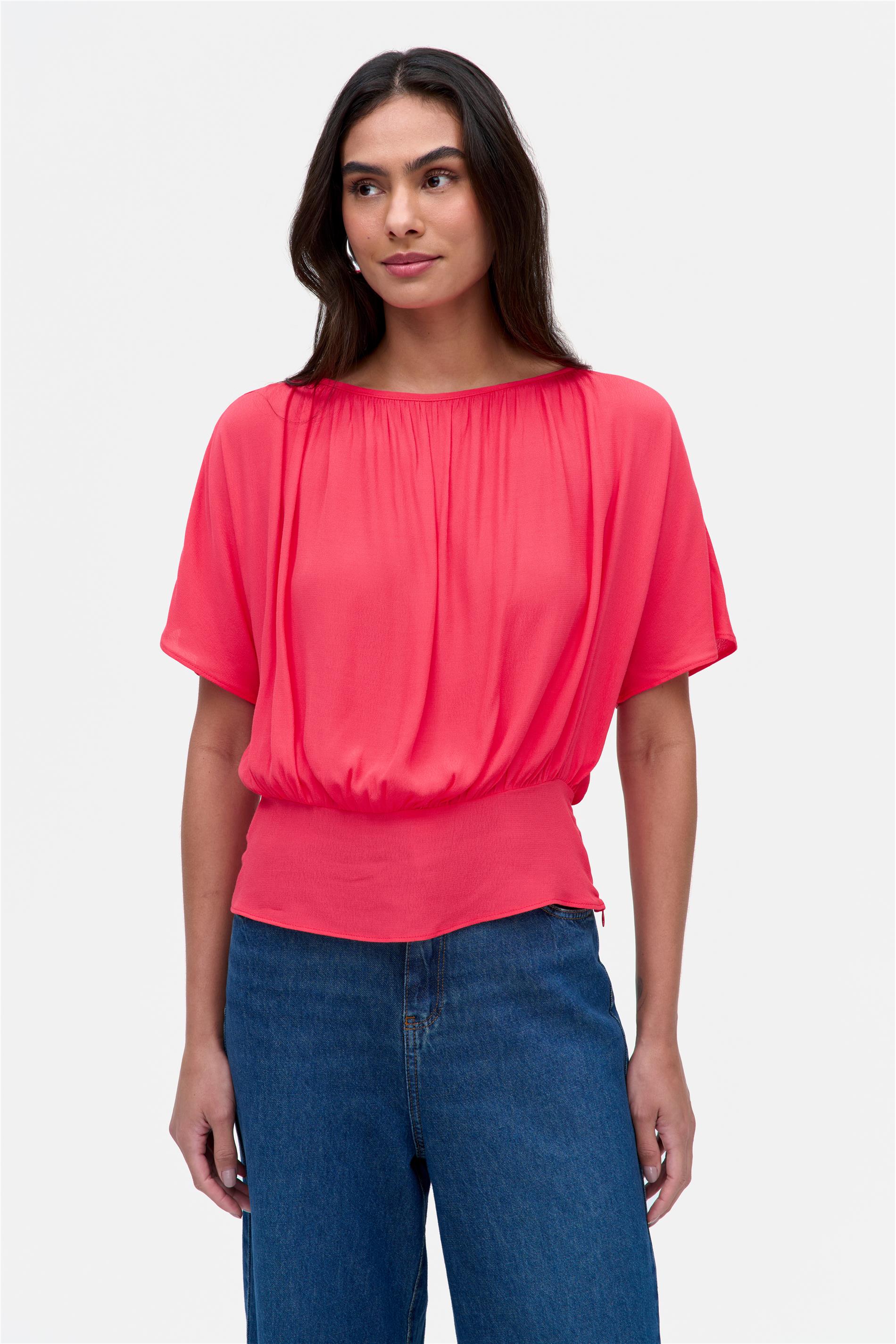 Blusa Decote Canoa com Franzido