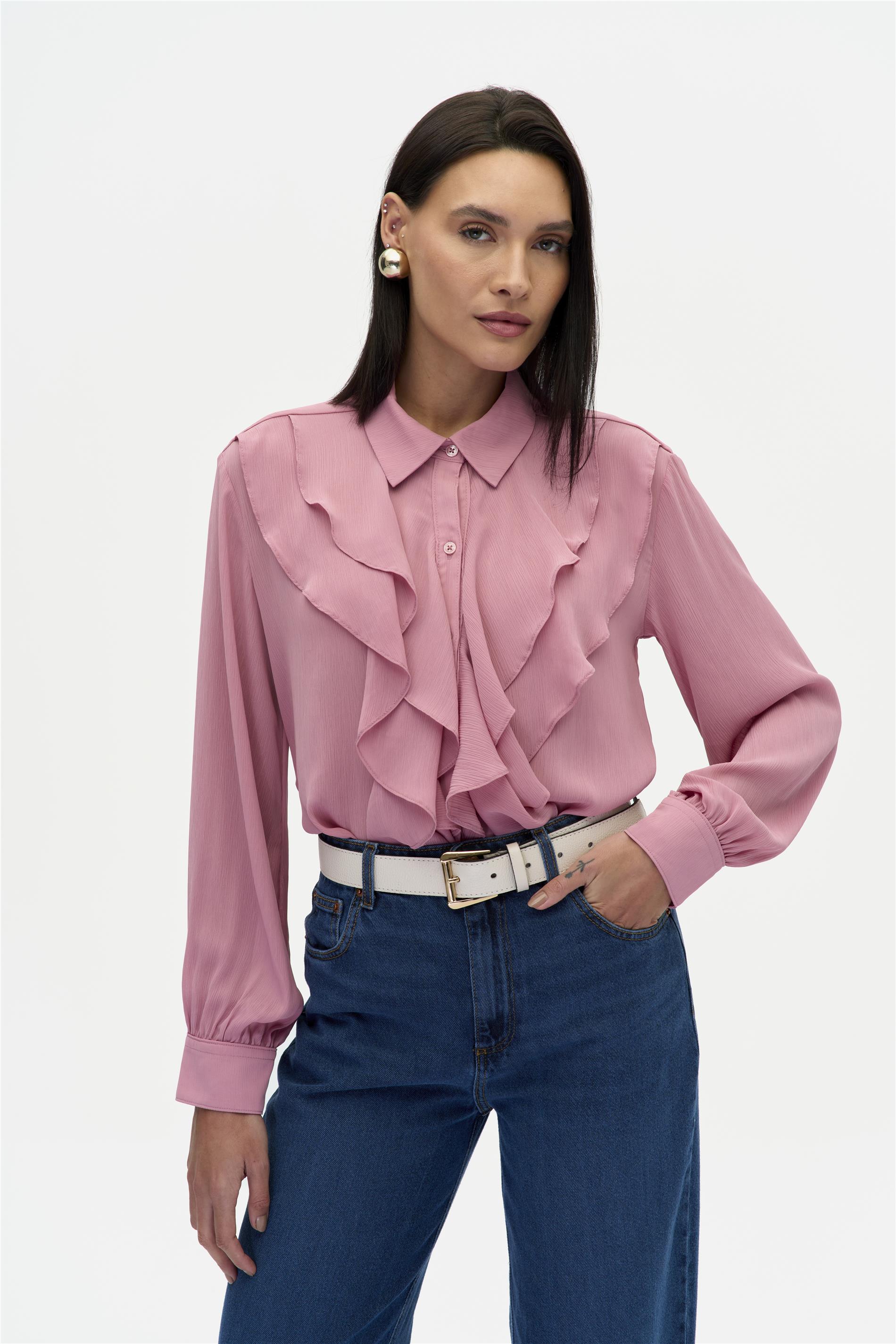 Camisa Feminina com Babado Frontal
