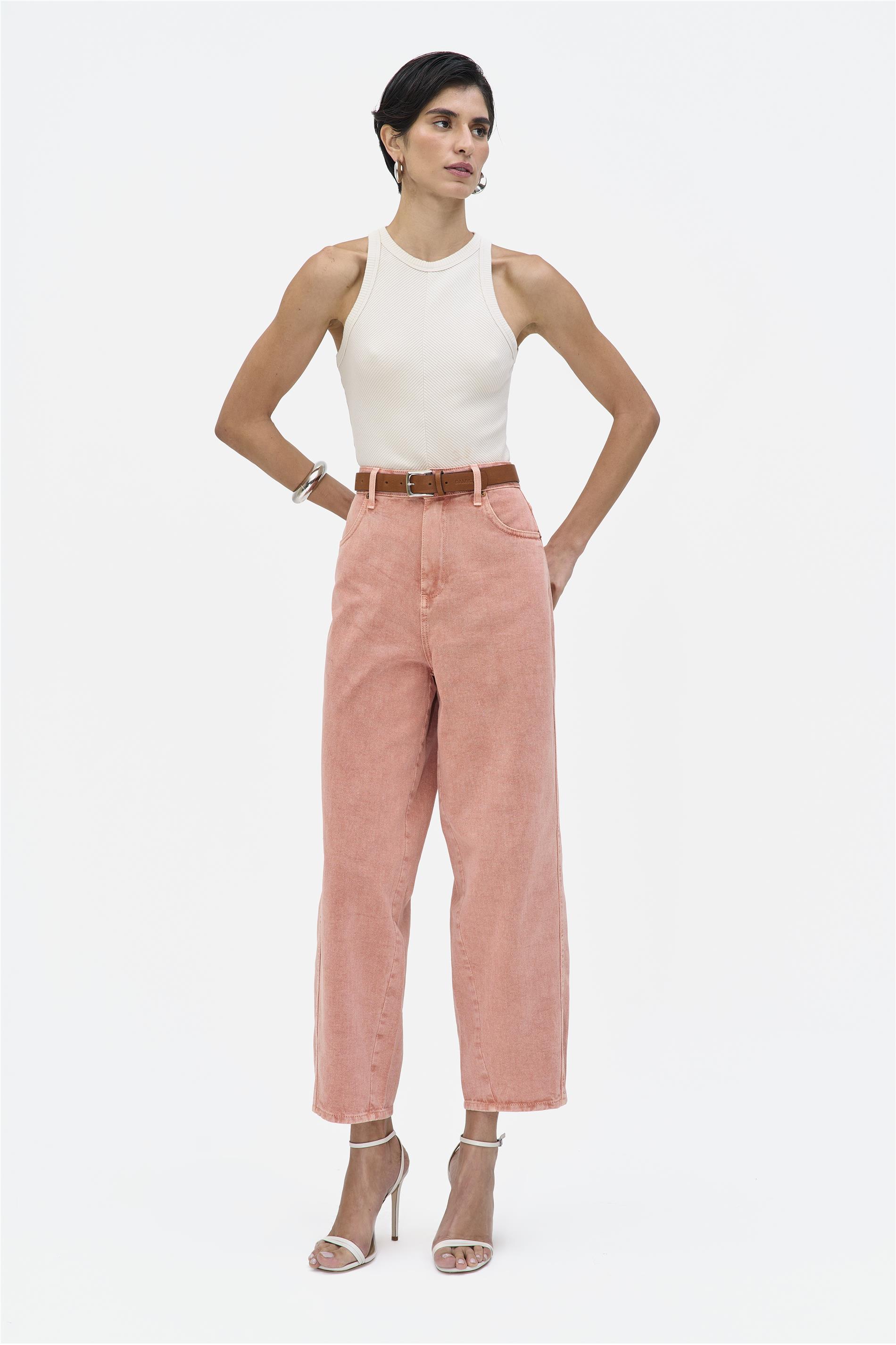 Calça Jeans Barrel G5 Cropped Tingida
