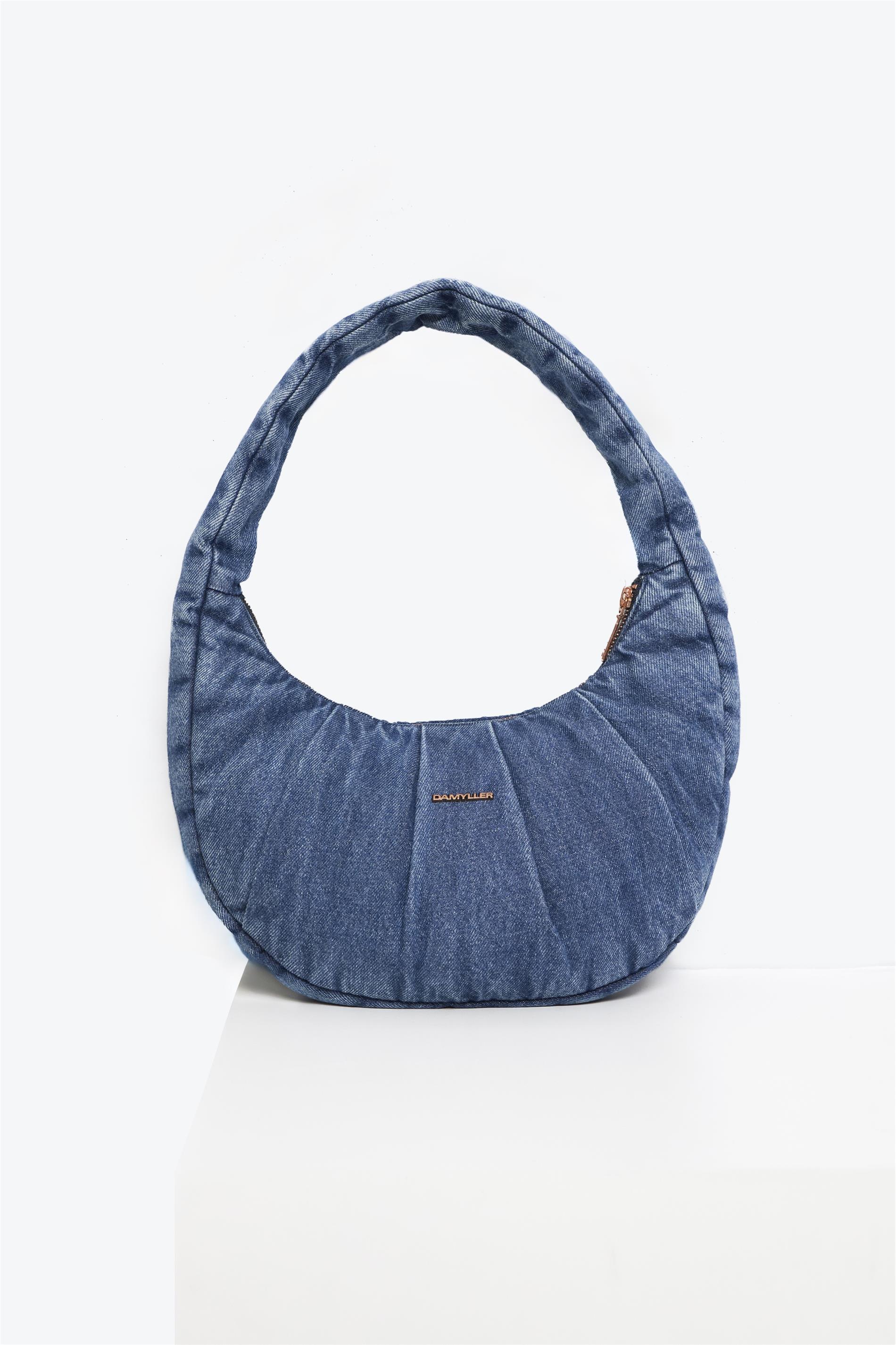 Bolsa Jeans com Franzidos e Zíper
