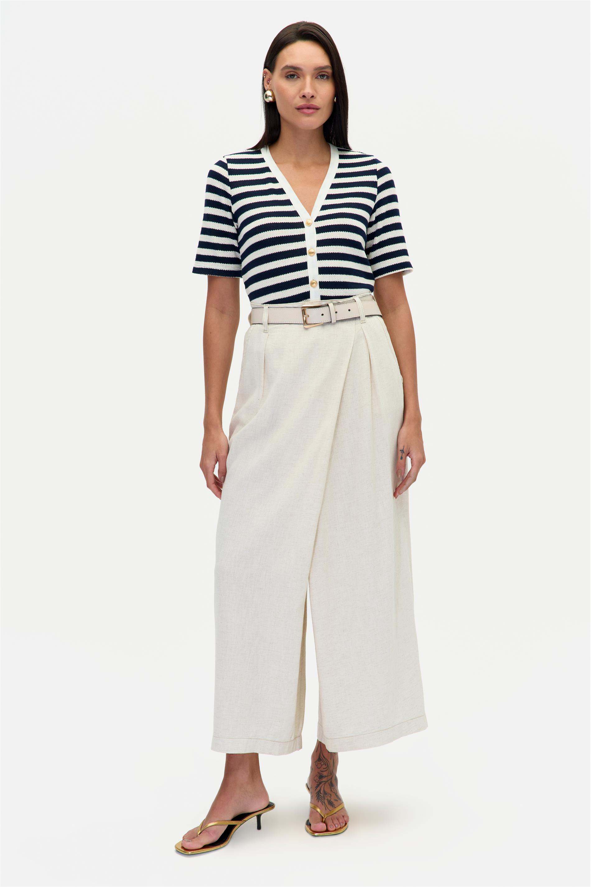 Calça Pantalona G5 Cropped Plano Linho