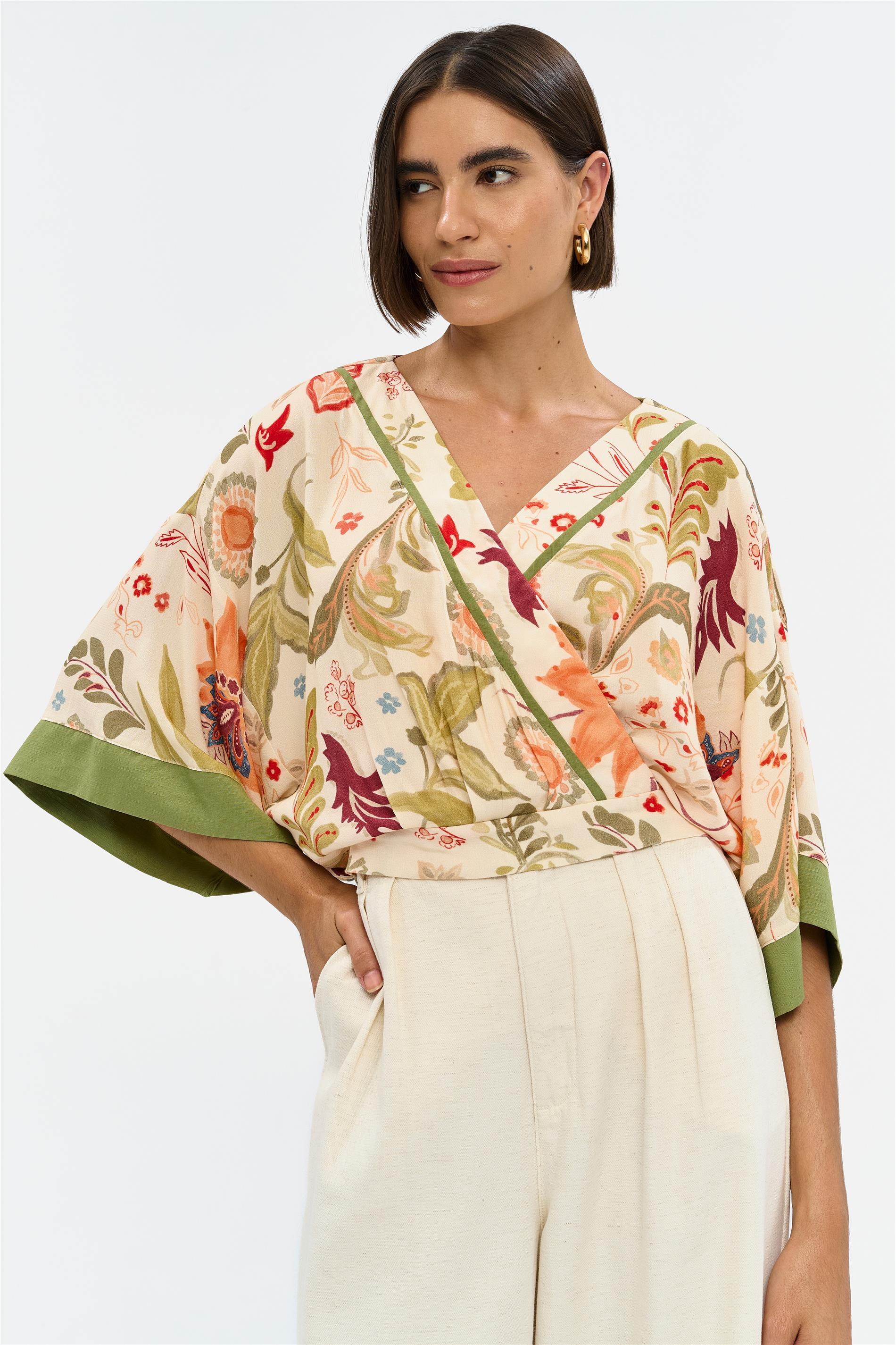 Blusa Estampa Botânica Transpassada