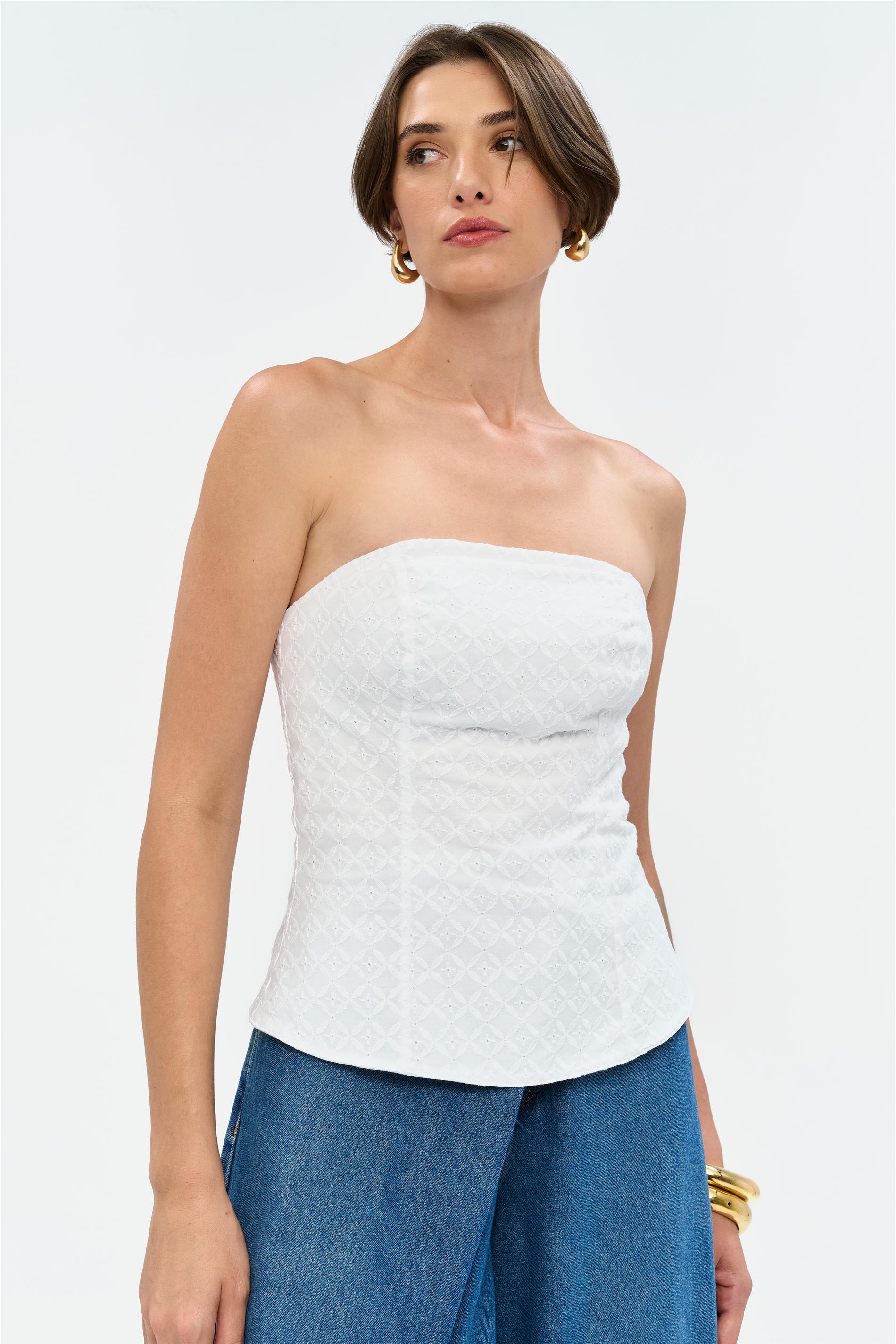 Blusa de Laise sem Alças com Zíper