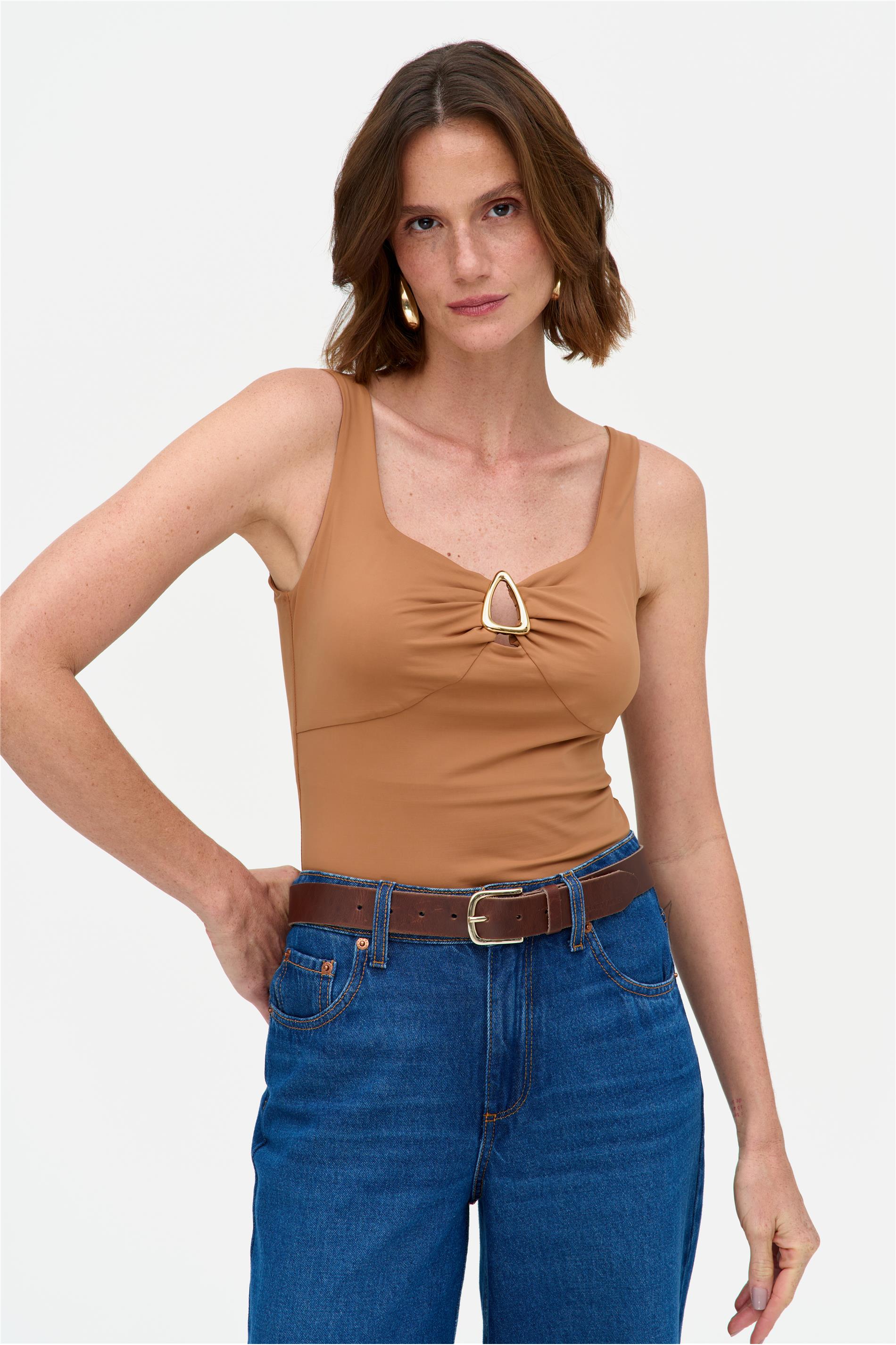 Blusa Justa Poliamida com Fivela Frontal