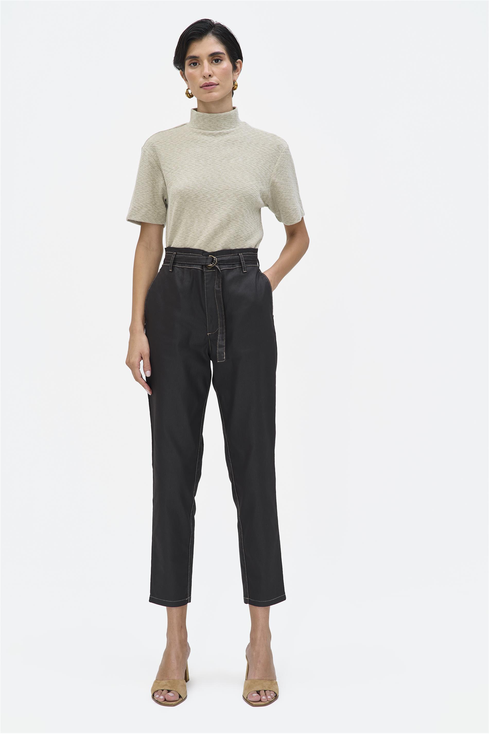 Calça Slim G5 Cropped em Jeans Resinado