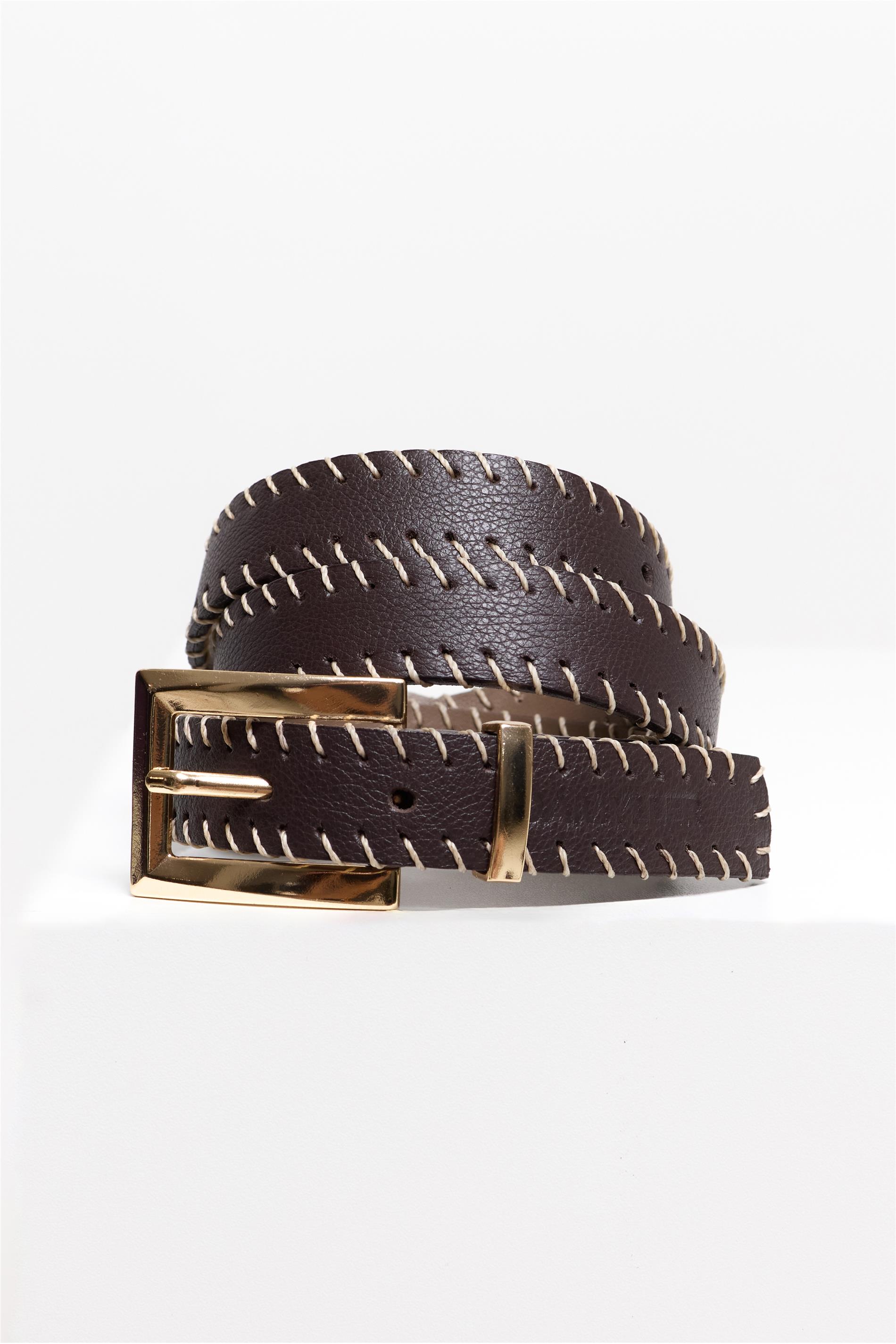 Cinto Feminino Couro com Pespontos