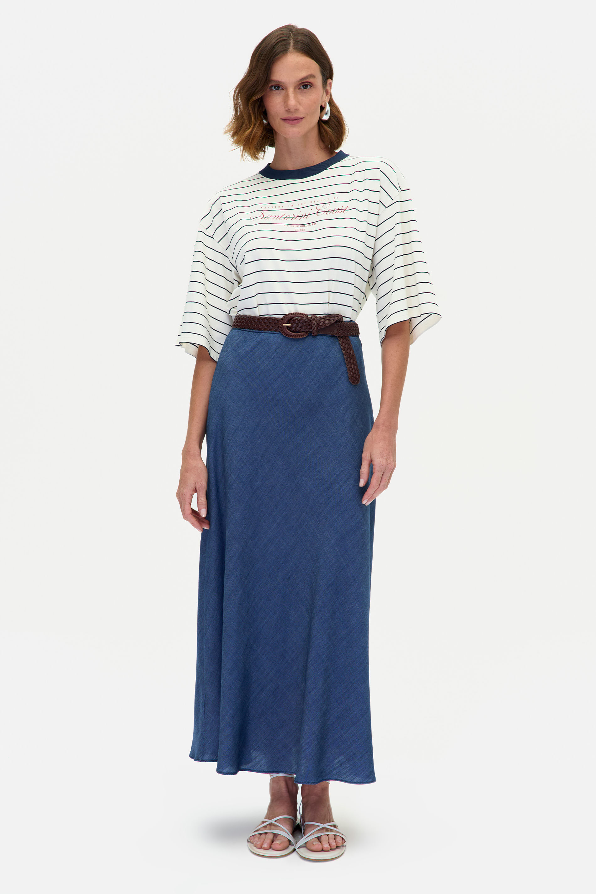 Saia Jeans Midi 100% Liocel Fluida