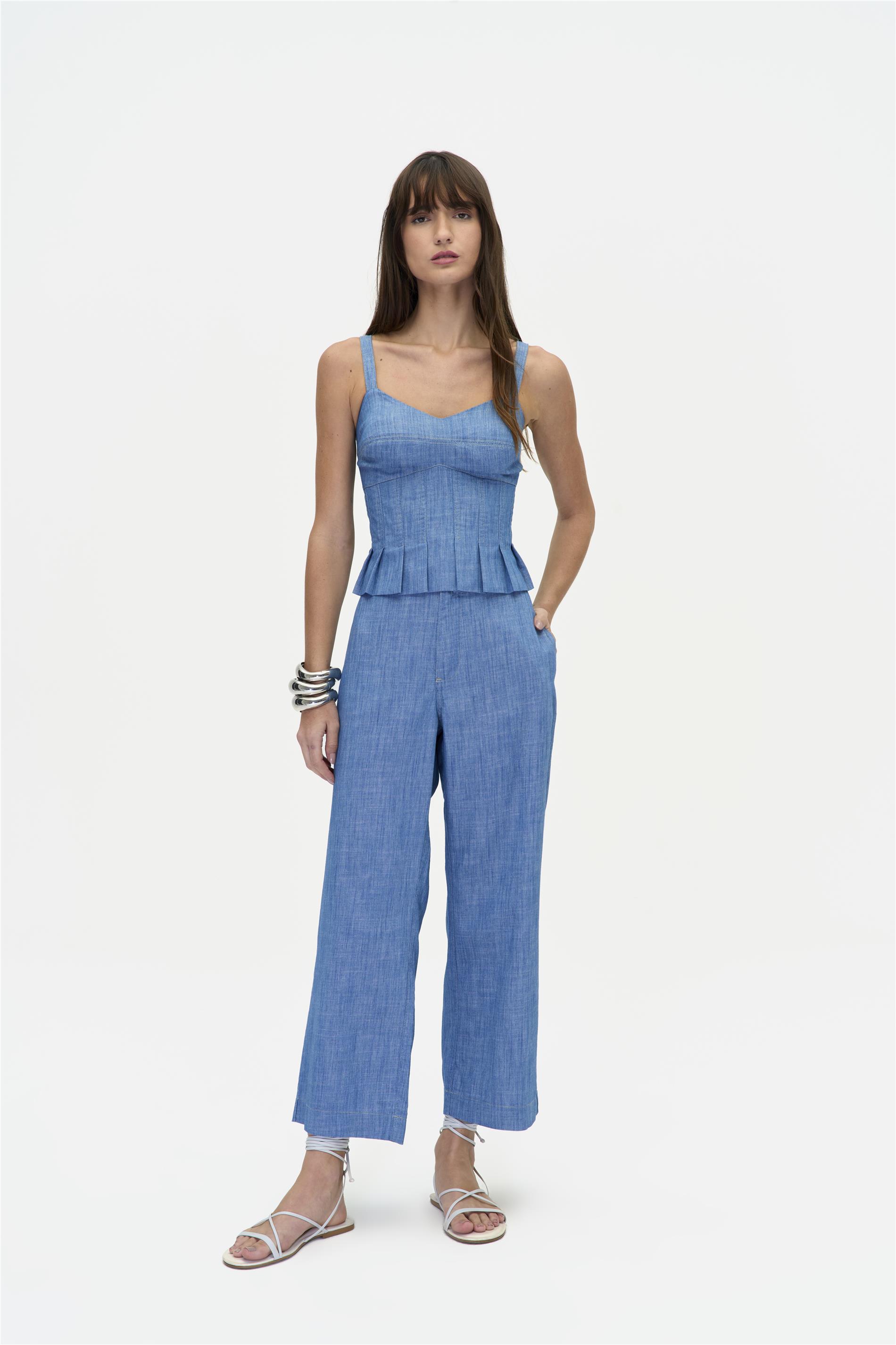 Calça Jeans Reta Feminina Cropped