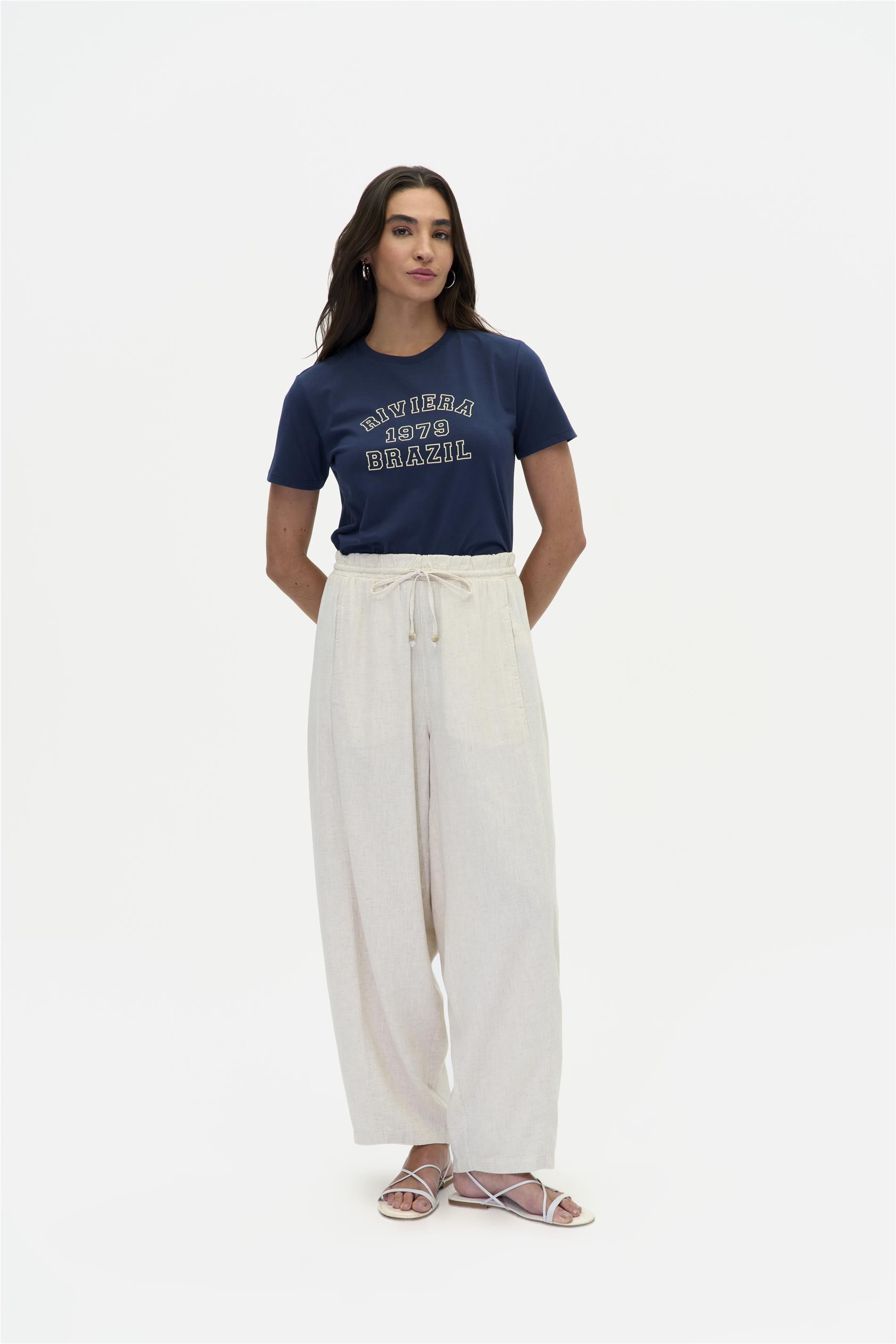 Calça Barrel G5 Cropped Solta Linho